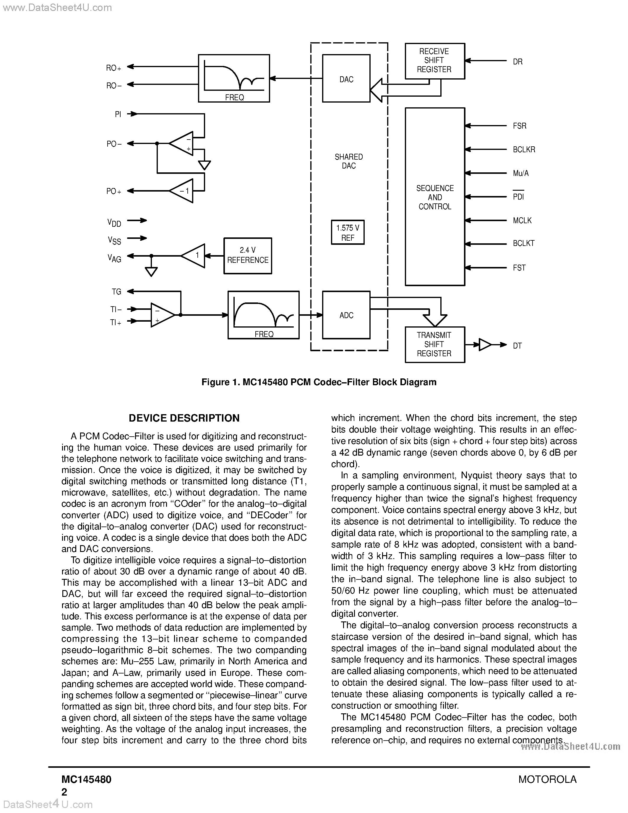 Даташит MC145480 - 5V PCM CODEC-FILTER страница 2