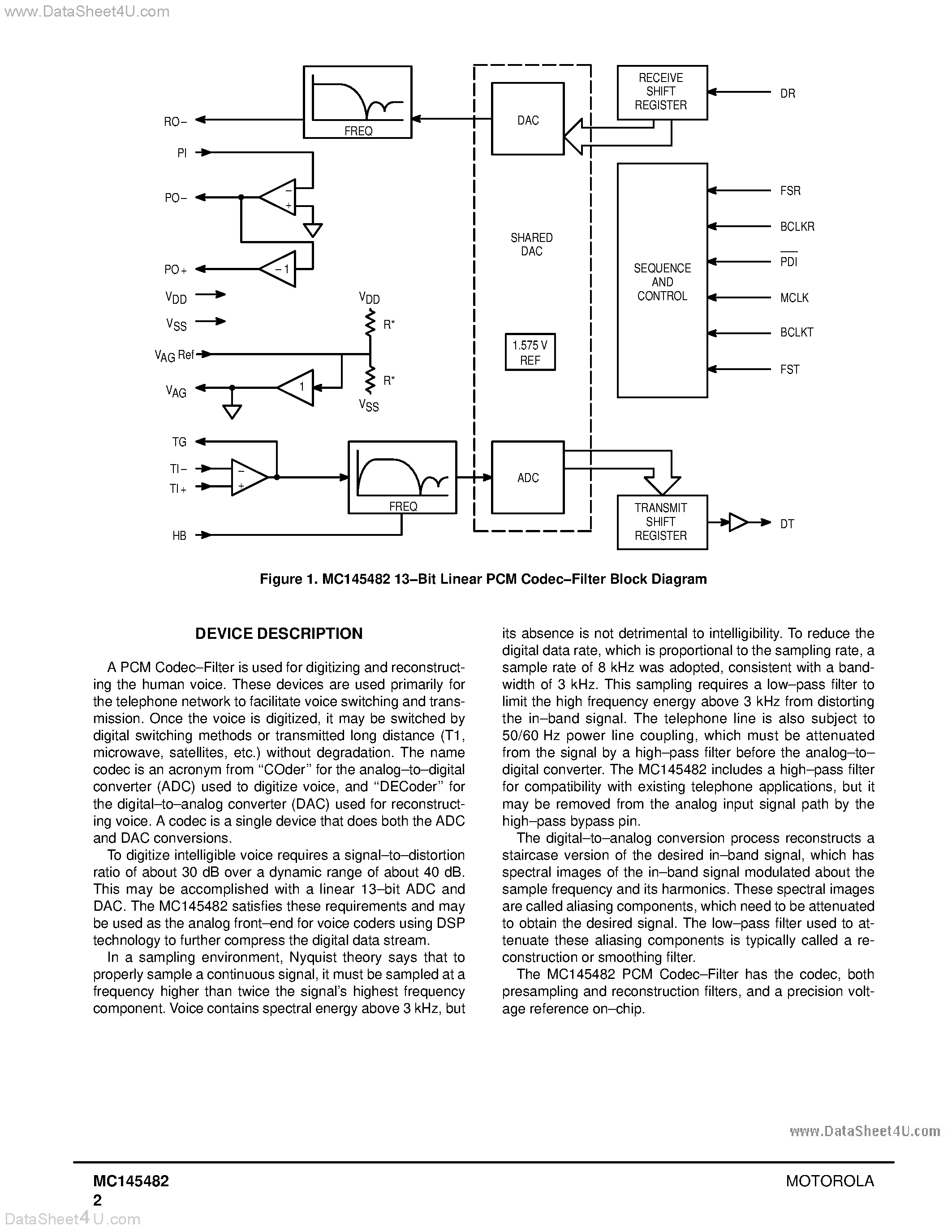 Даташит MC145482 - 5V 13-BIT LINEAR PCM CODEC-FILTER страница 2