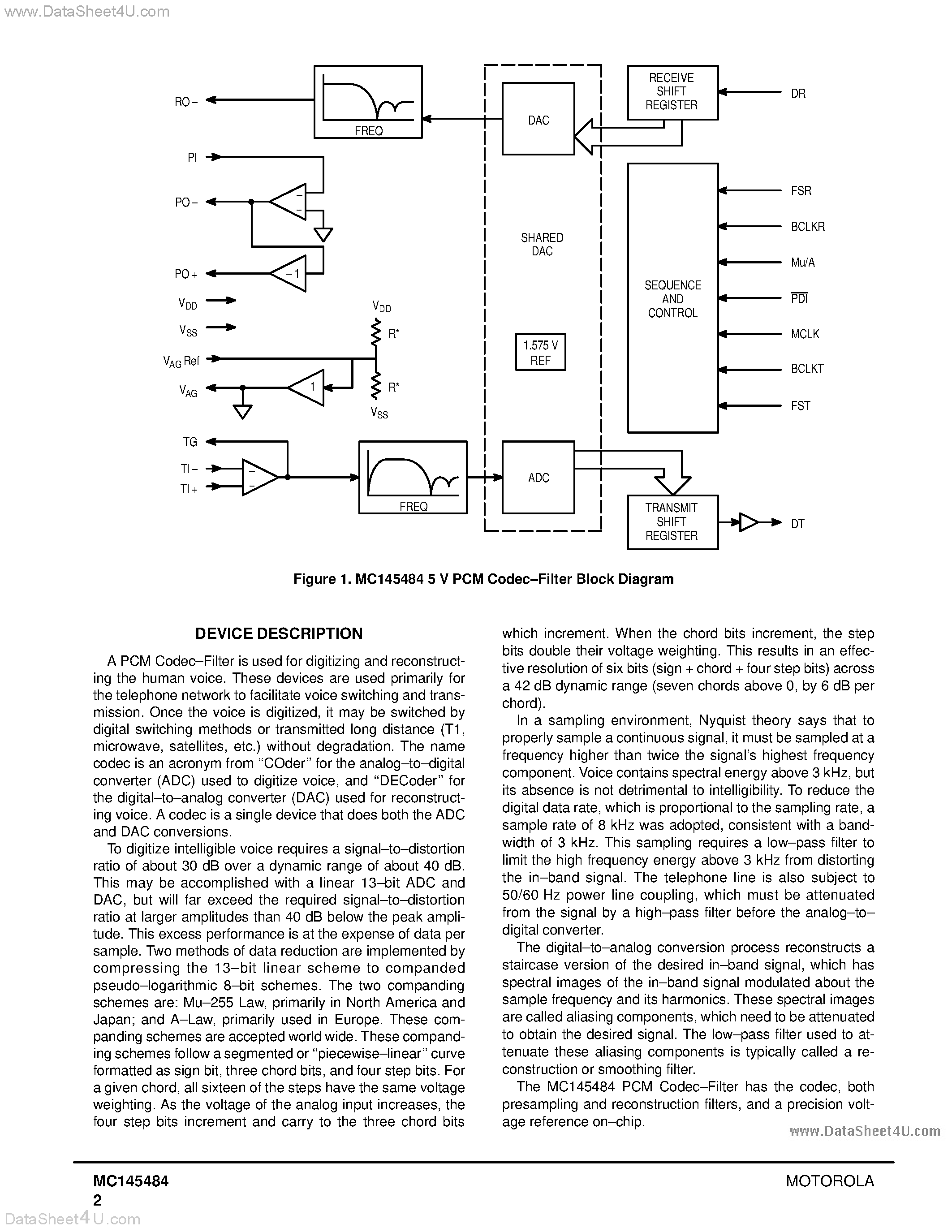 Даташит MC145484 - 5V PCM CODEC-FILTER страница 2