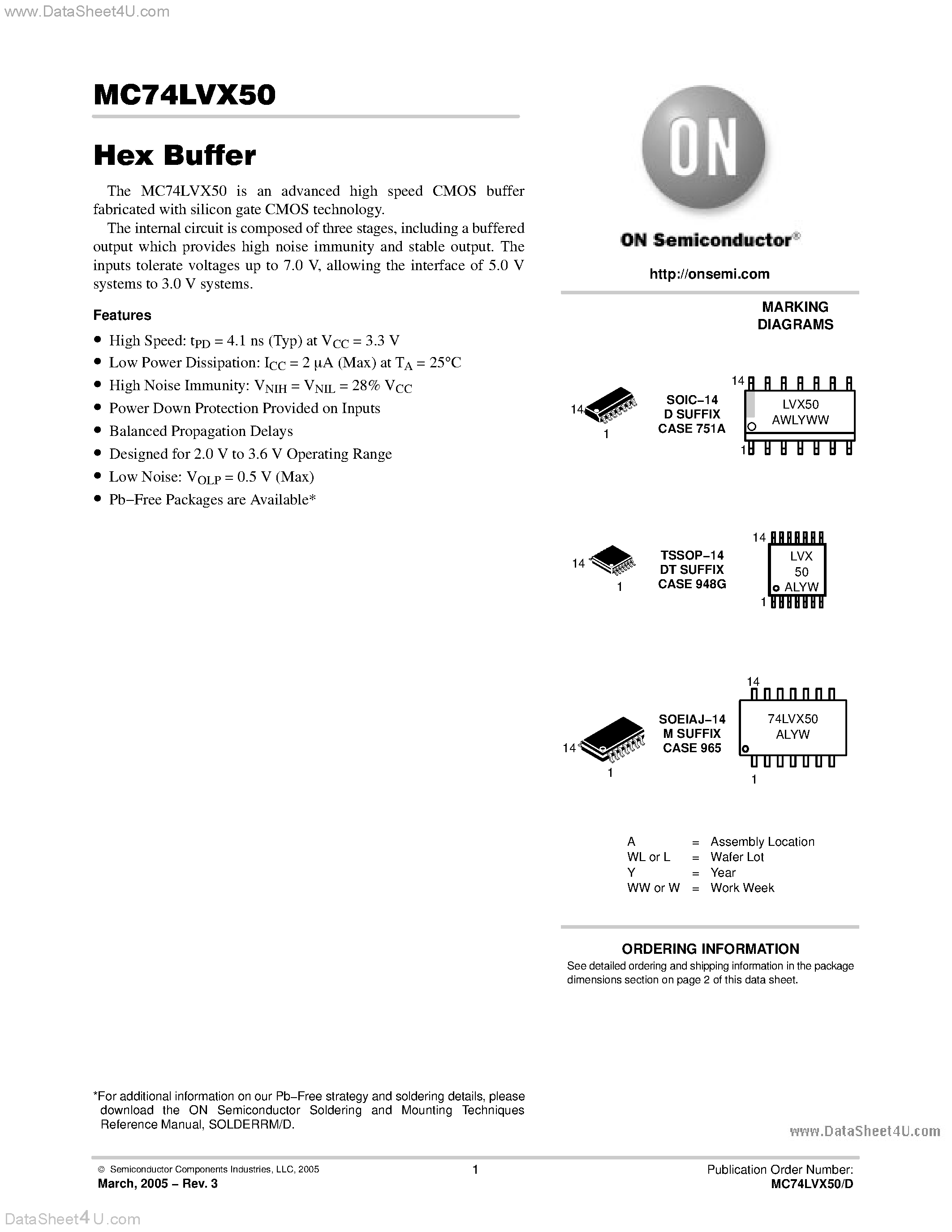 Даташит MC74LVX50 - HEX BUFFER страница 1