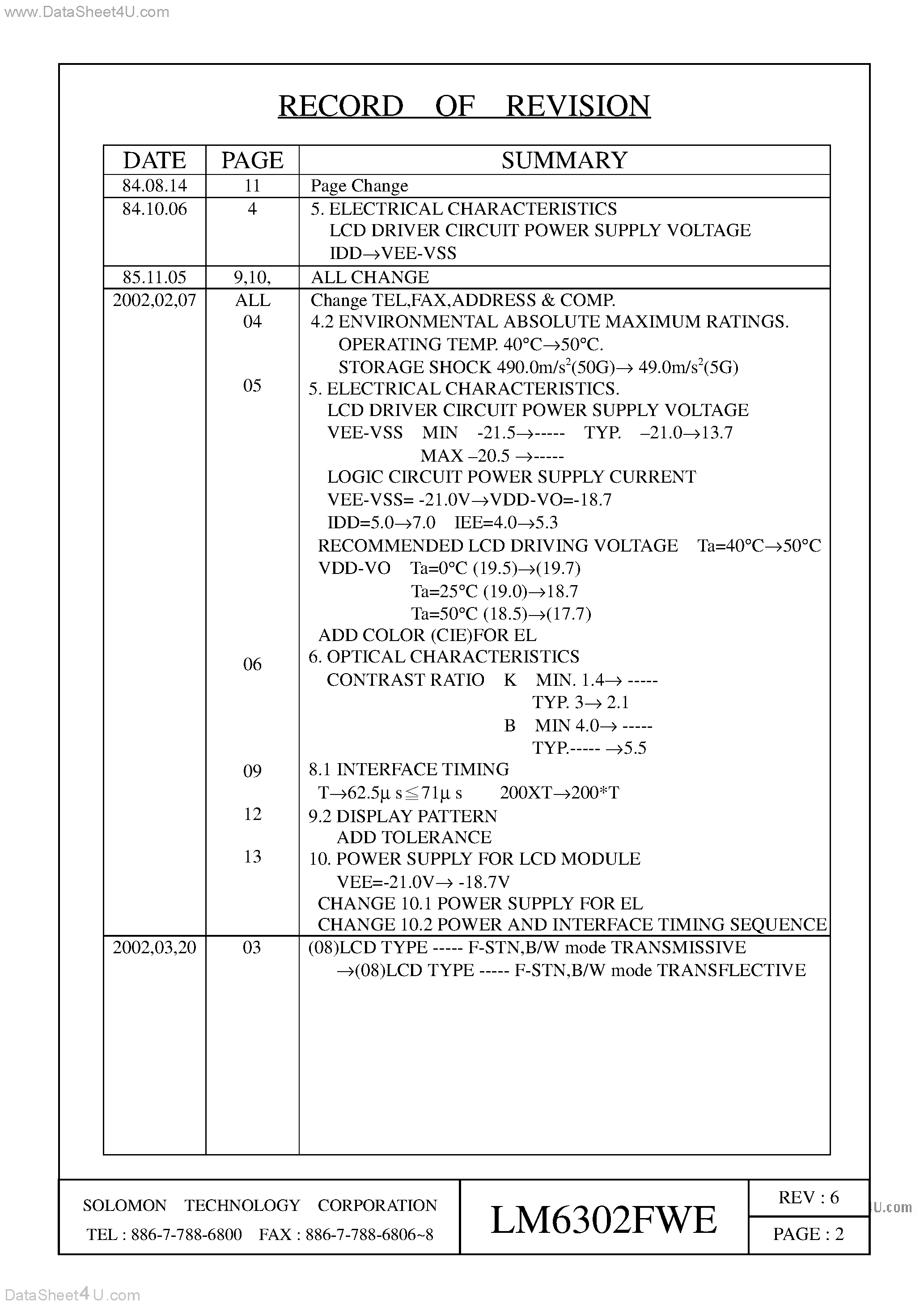 Datasheet LM6302FWE - Graphics Display Module page 2