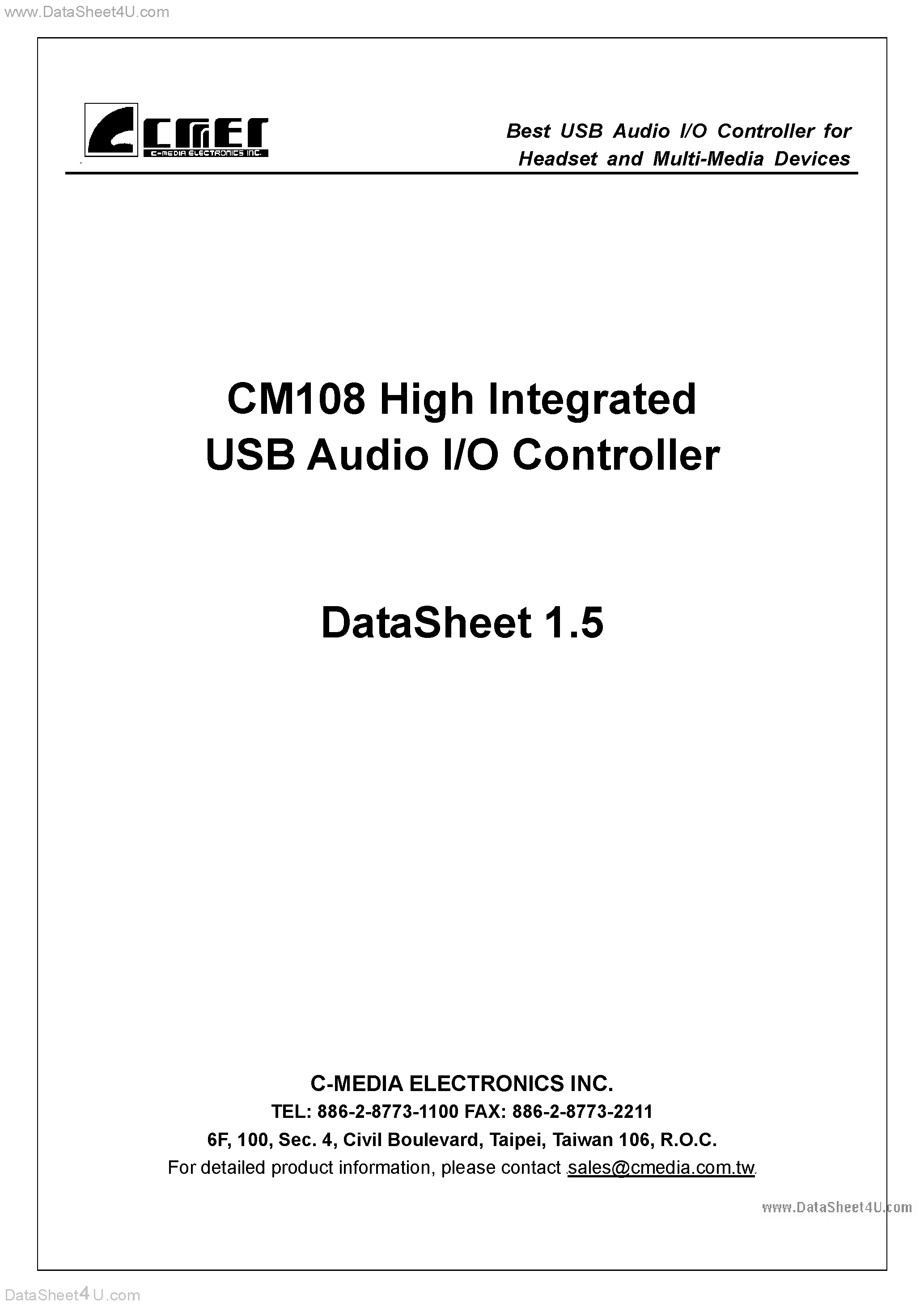 Даташит CM108 - USB Audio I/O Controller страница 1