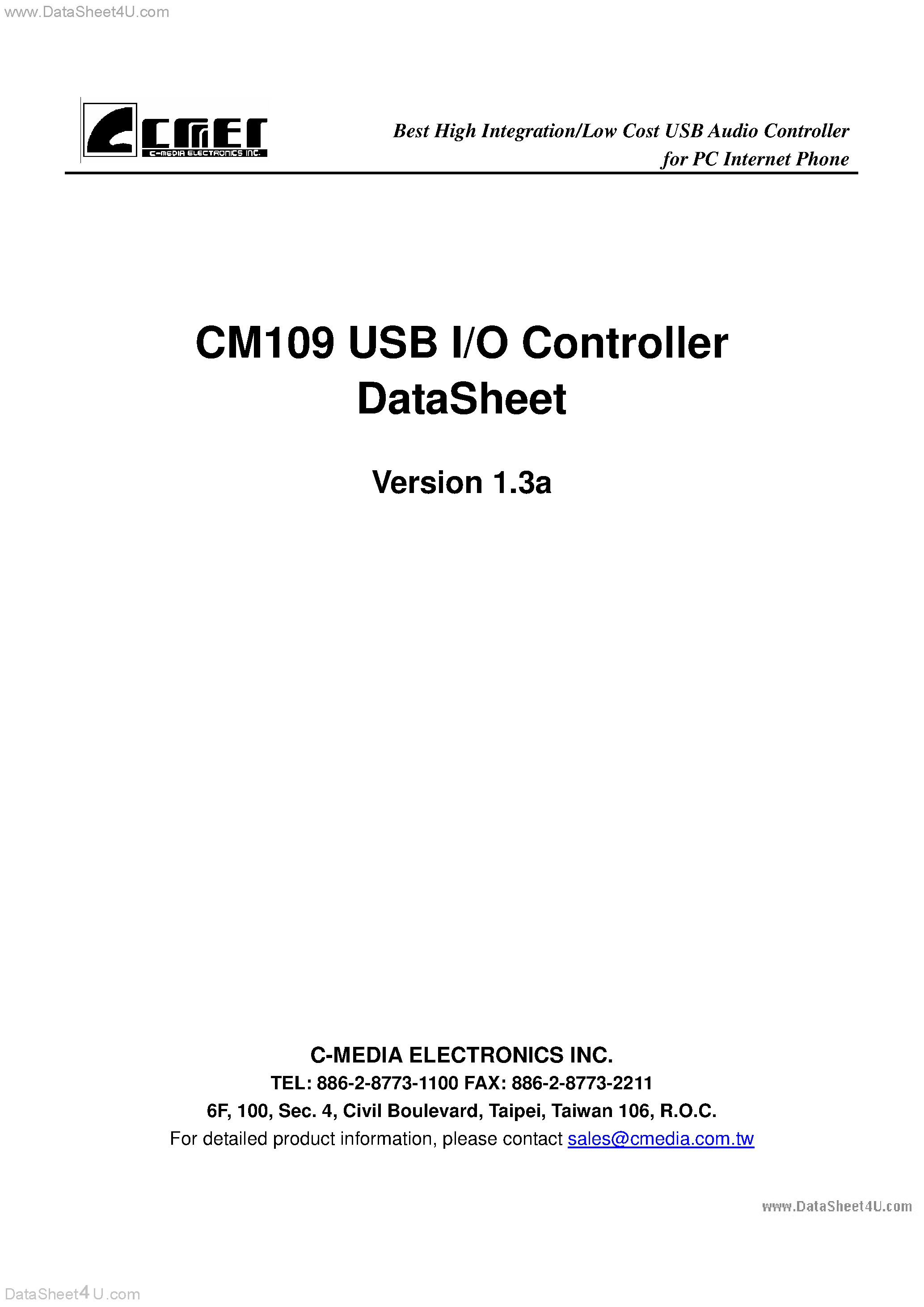 Даташит CM109 - USB Audio I/O Controller страница 1