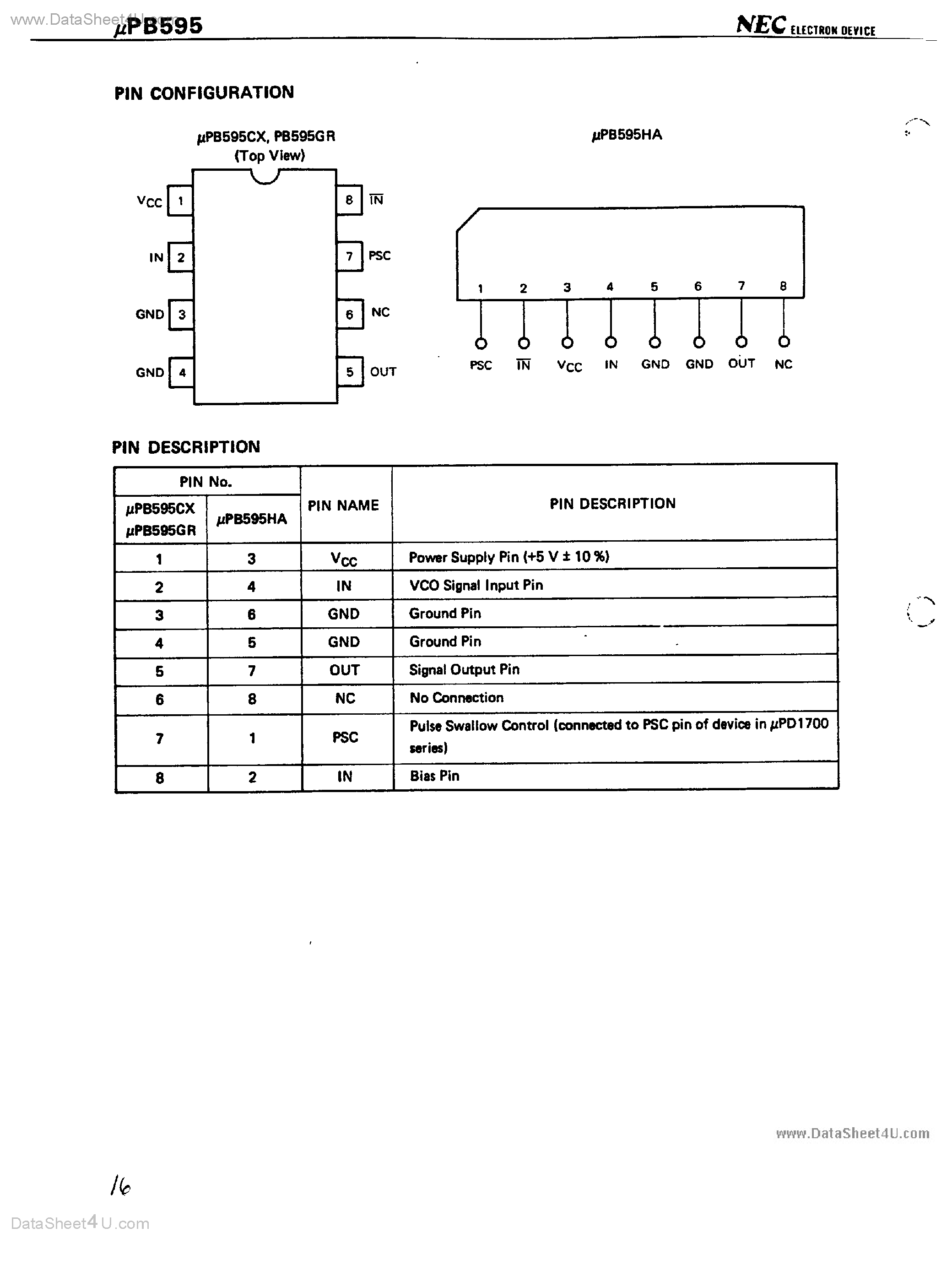 Даташит UPB595 - 1 Ghz Divide By 128/136 Low Power Prescaler страница 2