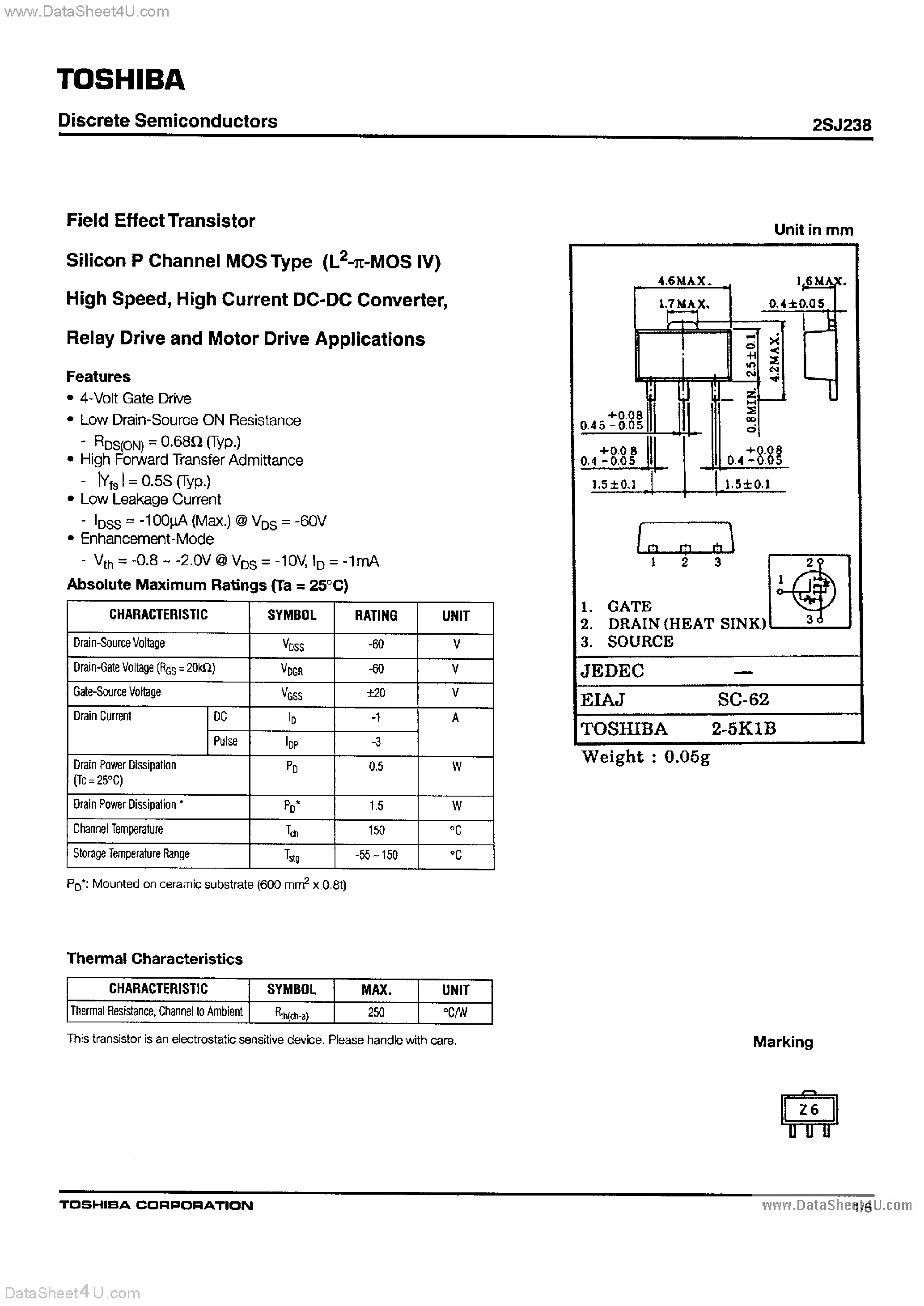 Даташит 2SJ238 - Field Effect Transistor страница 1