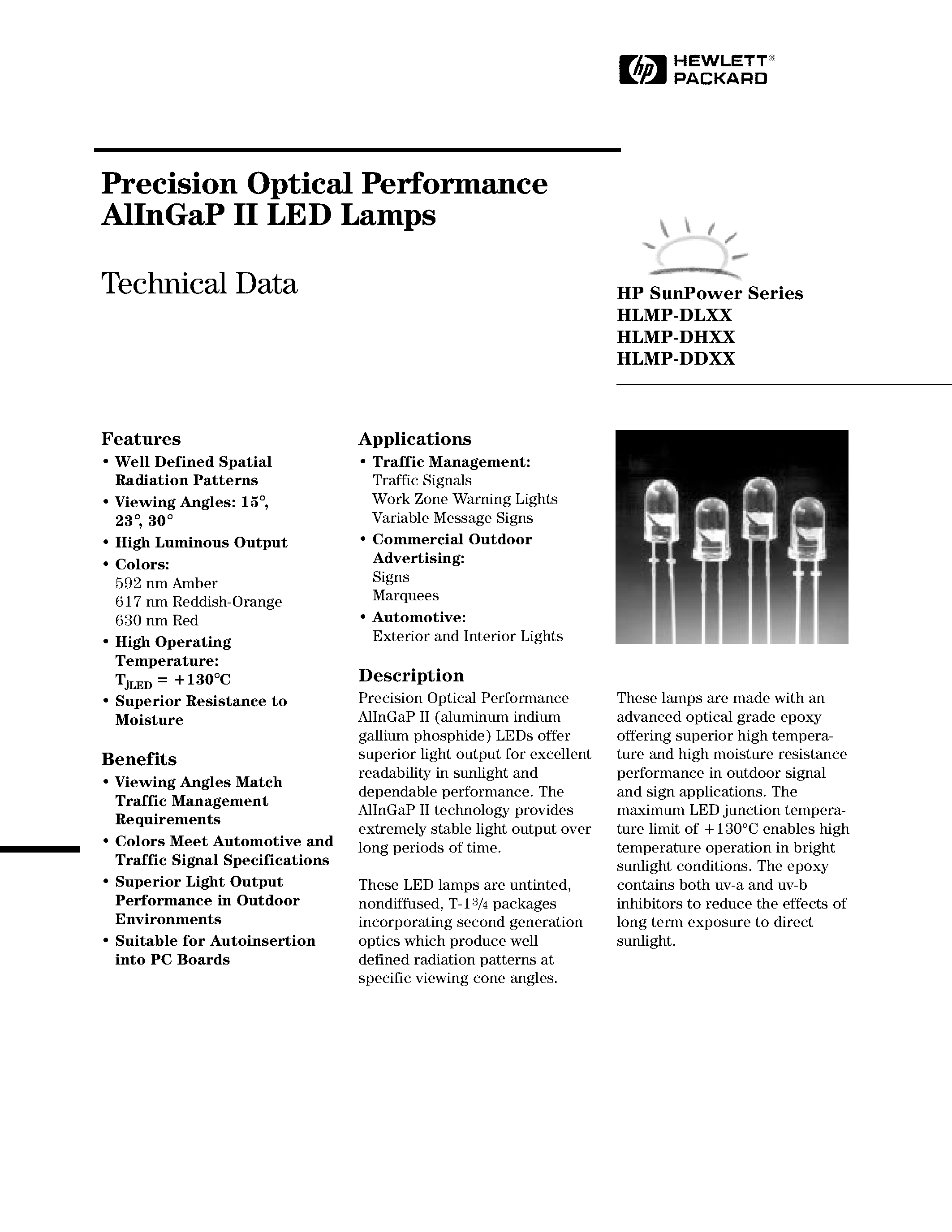 Даташит HLMP-DDxx - GENERAL PURPOSE VISIBLE DOME-STYLE LED страница 1