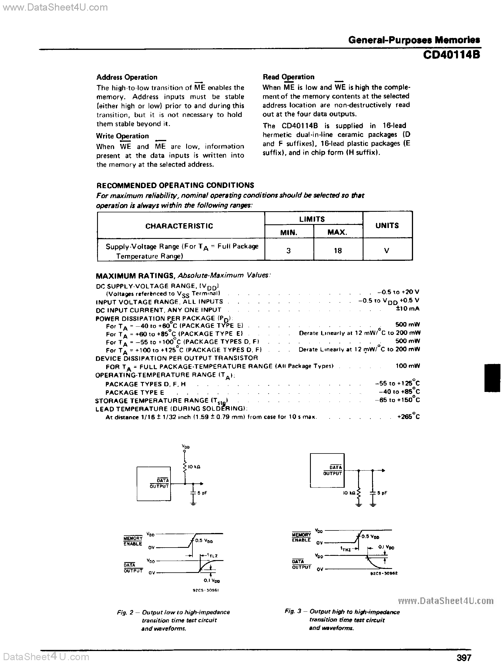 Datasheet CD40114B - COS / MOS 64-Bit RAM page 2