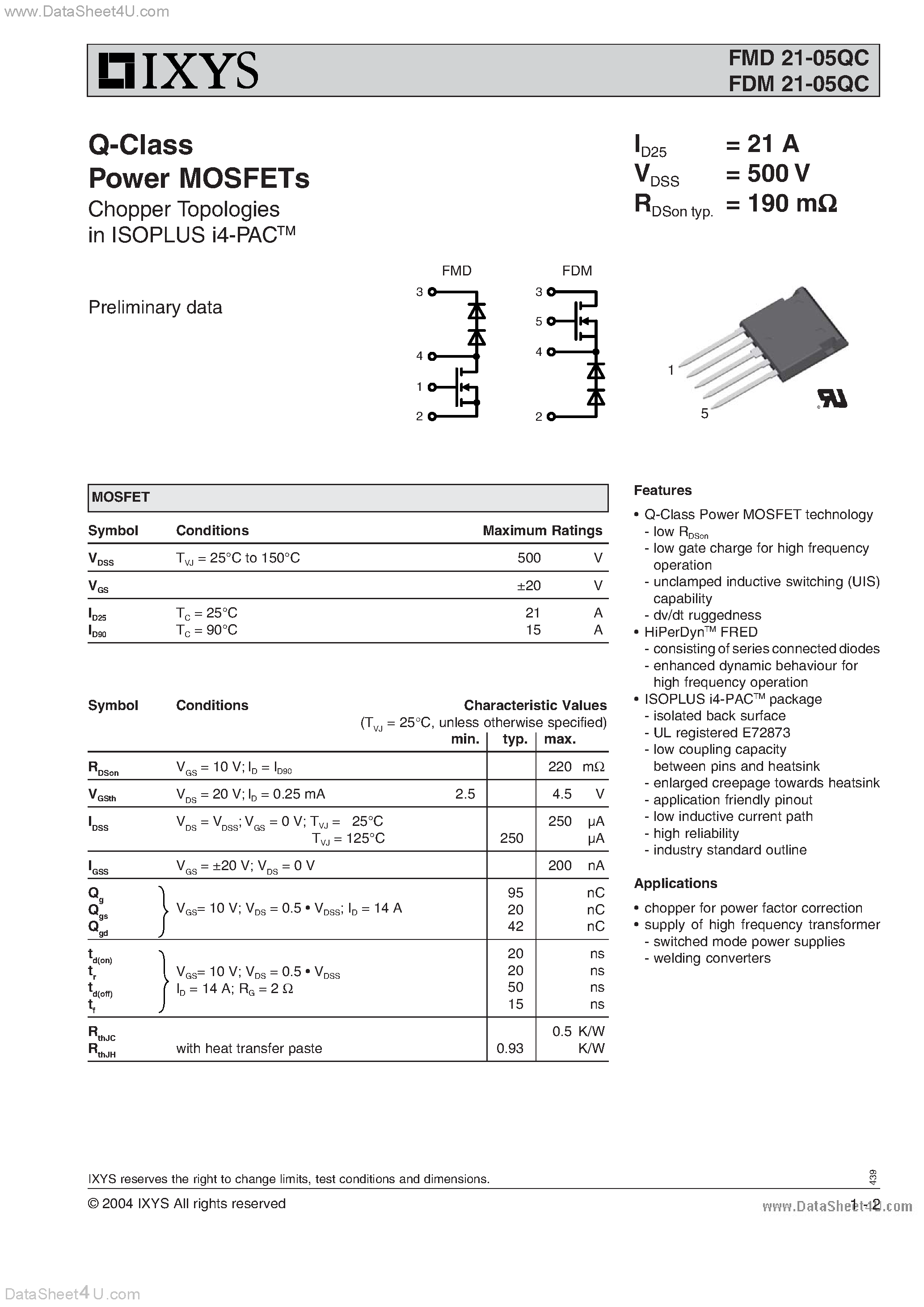 Даташит FDM21-05QC - Q-Class Power MOSFETs страница 1