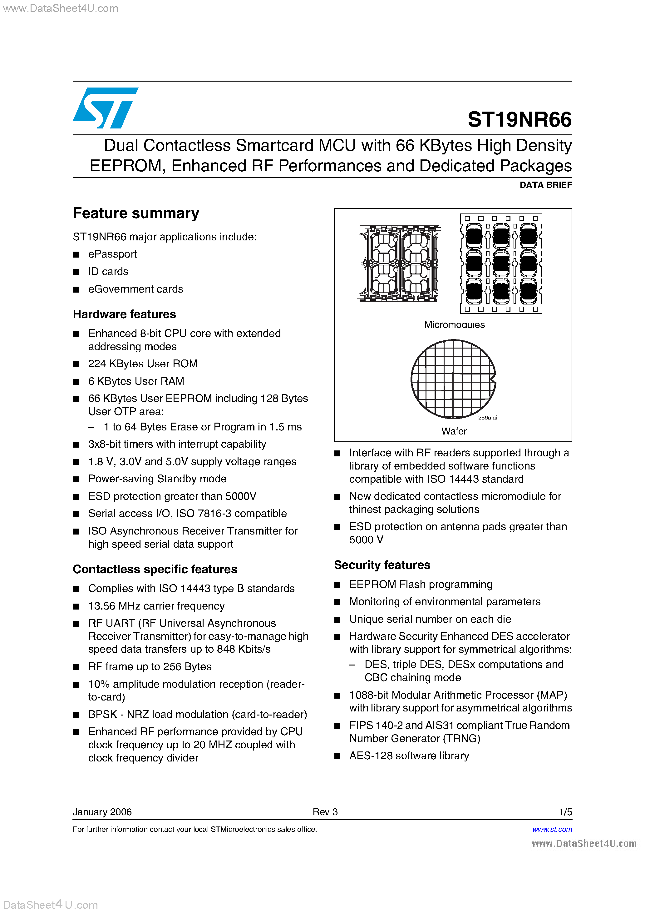 Даташит ST19NR66 - Dual Contactless Smartcard MCU страница 1