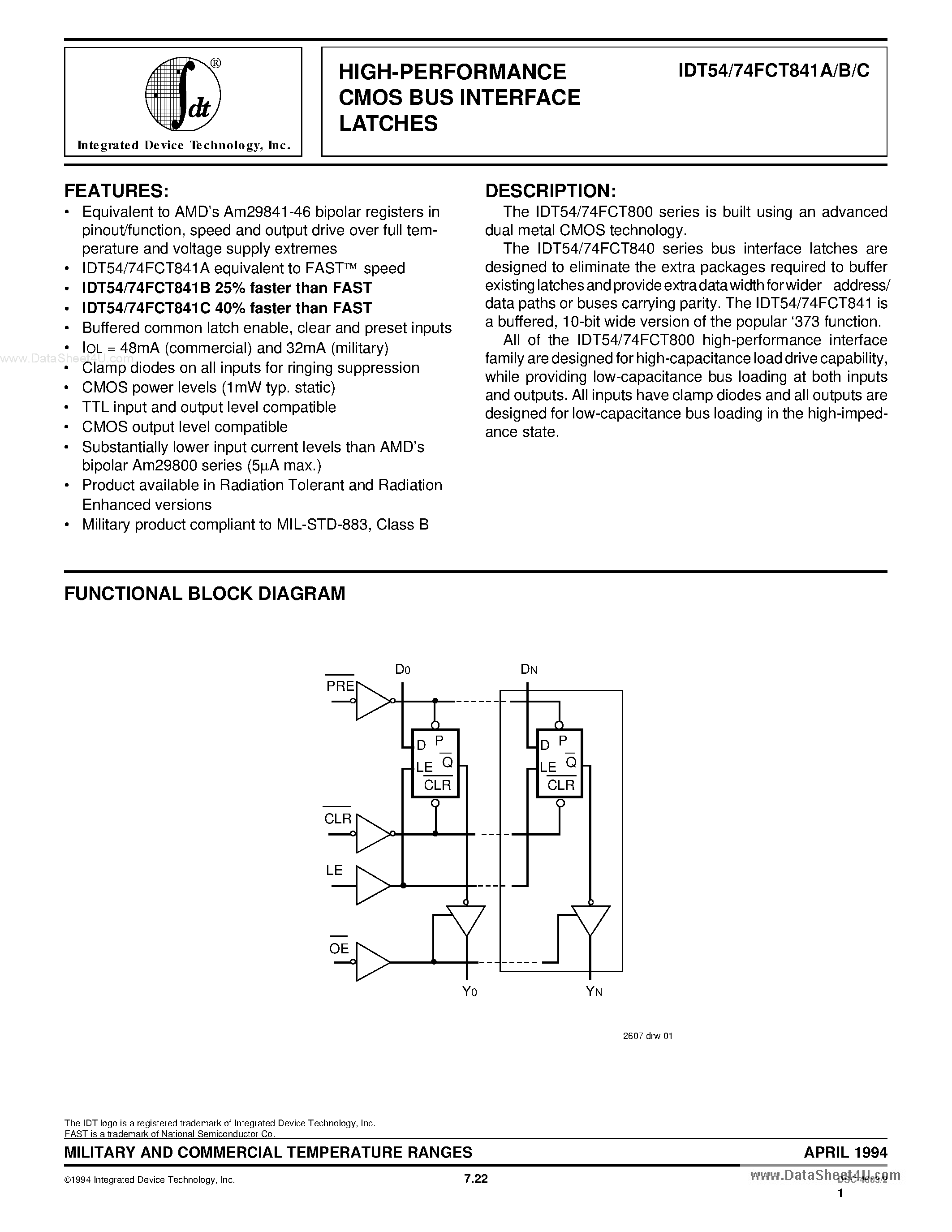 Datasheet 74FCT841BP - Search -----> IDT74FCT841BP page 1