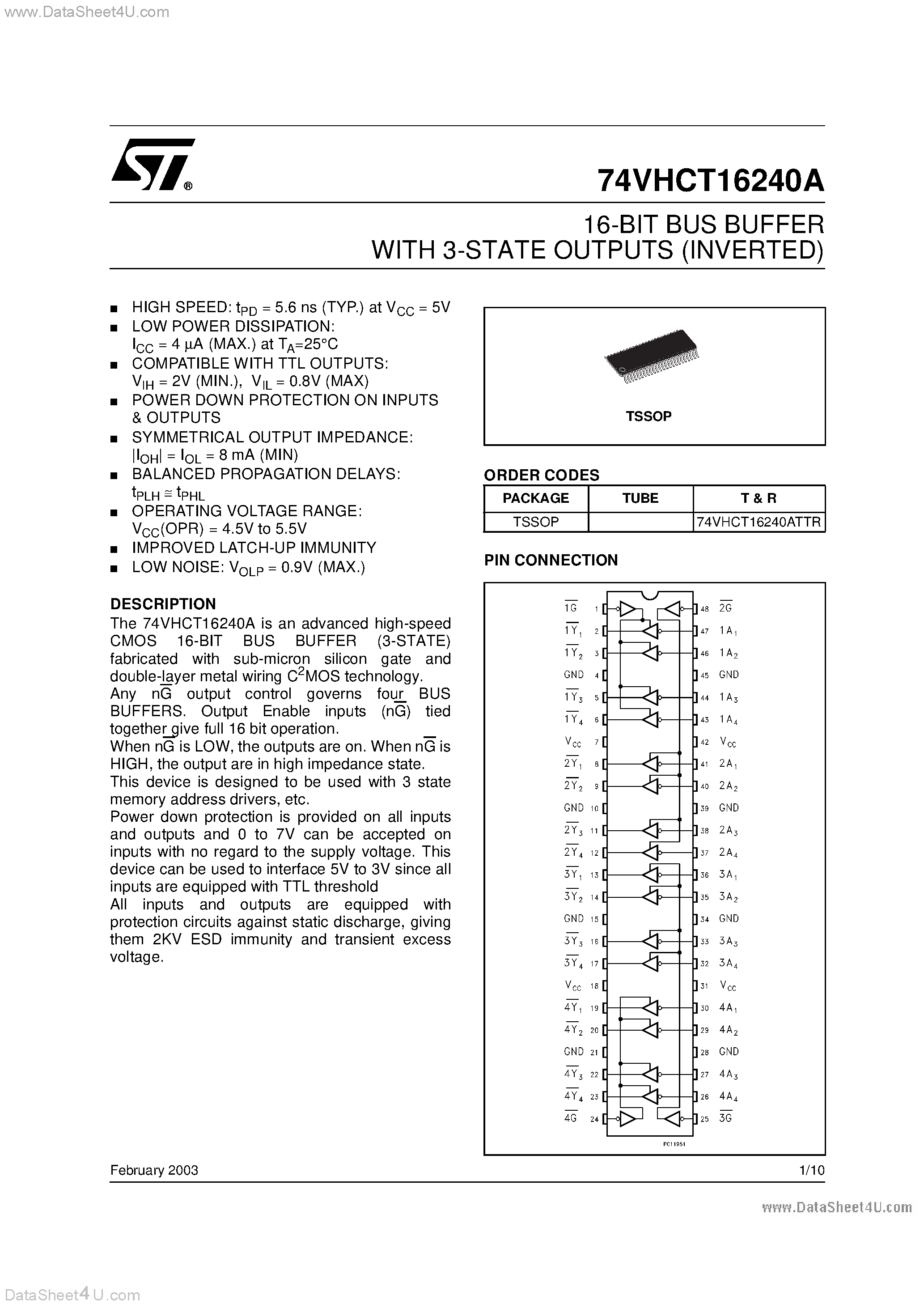 Datasheet 74VHCT16240A - 16-BIT BUS BUFFER page 1