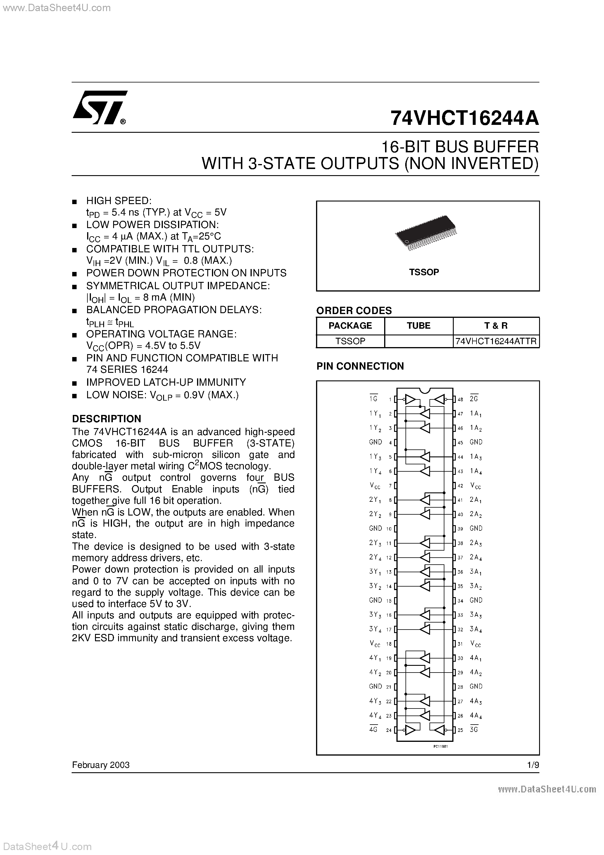 Datasheet 74VHCT16244A - 16-BIT BUS BUFFER page 1