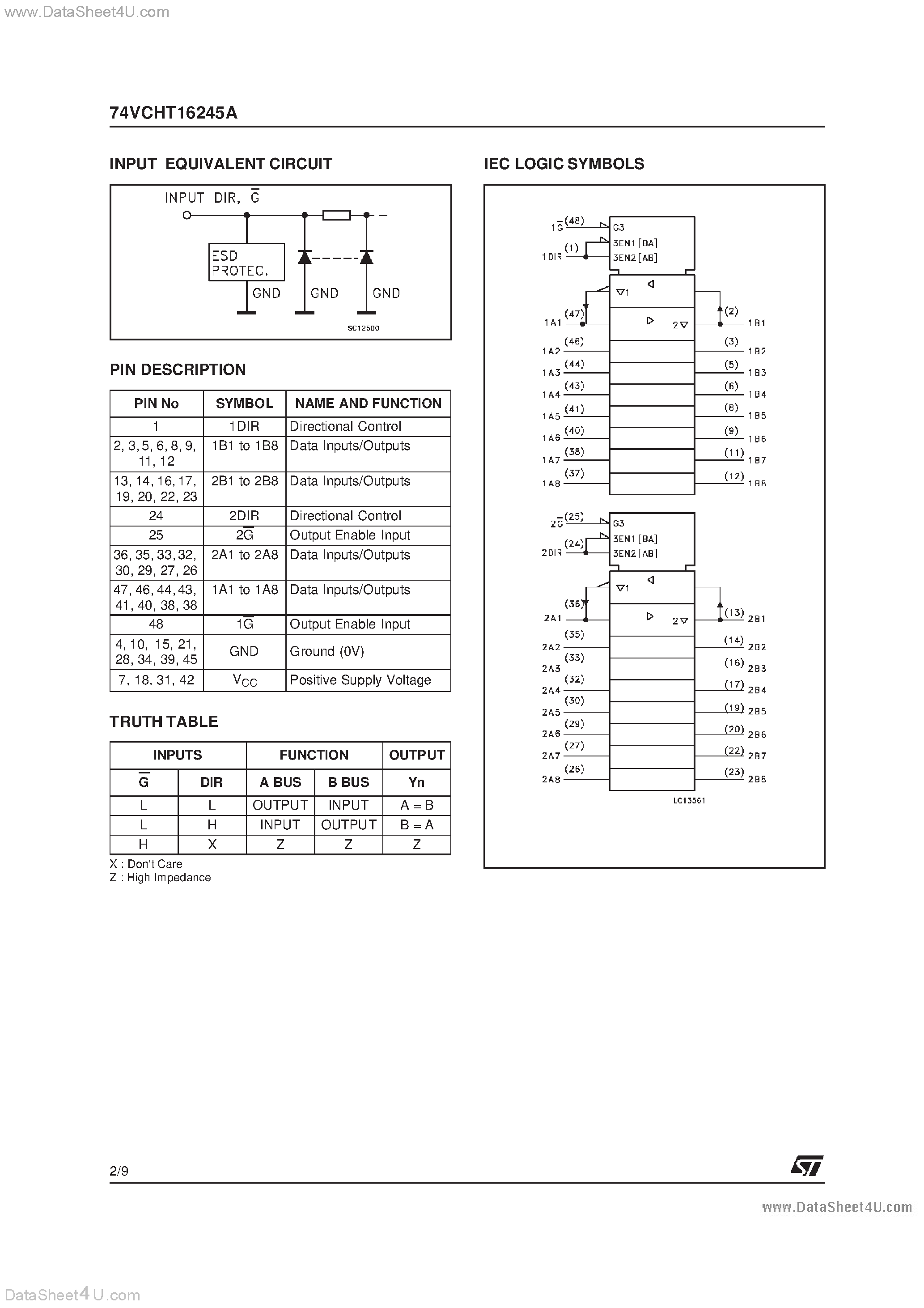 Datasheet 74VHCT16245A - 16-BIT BUS TRANSCEIVER page 2