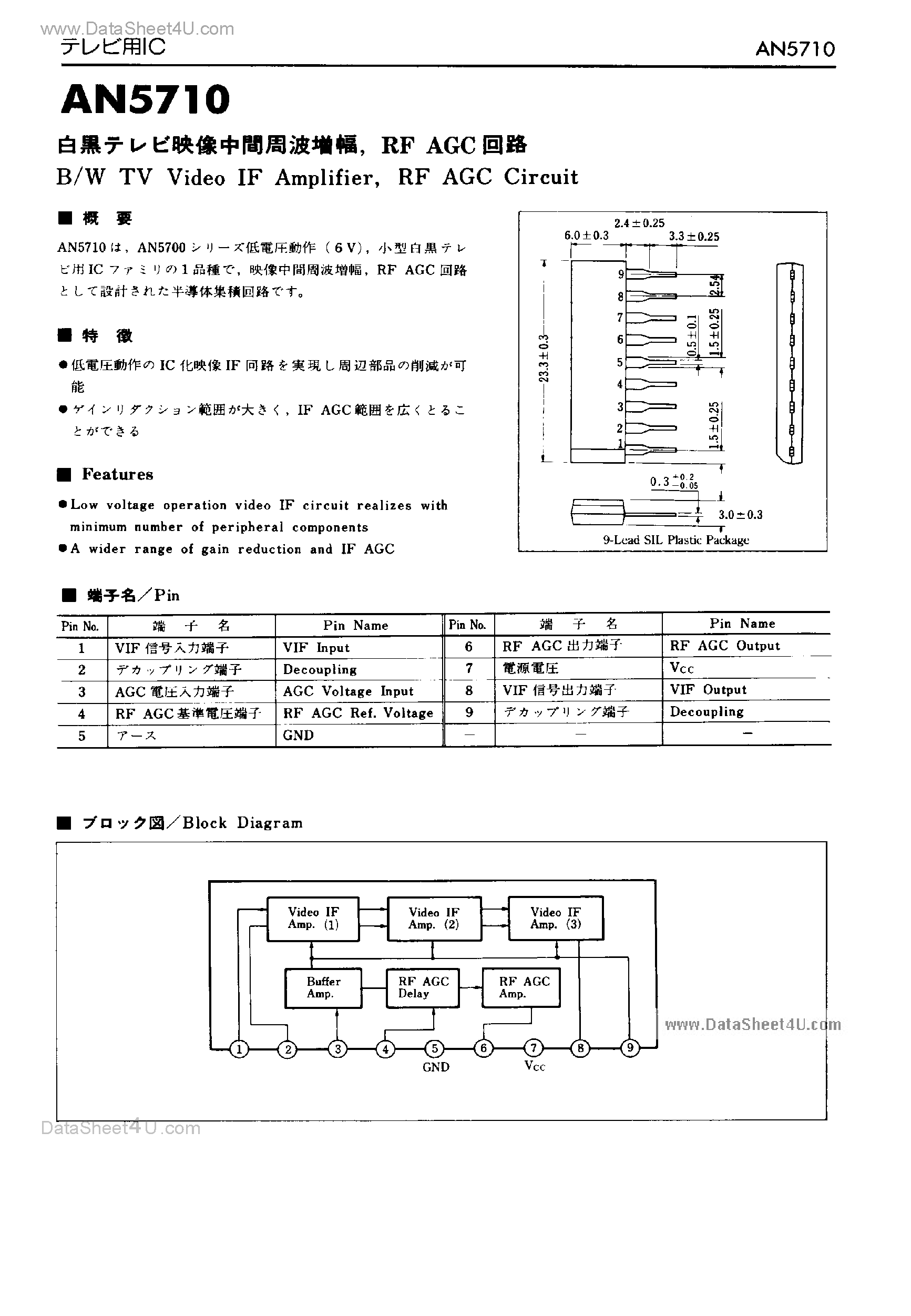 Datasheet AN5710 - B/W TV VIEDO IF Amplifer page 1