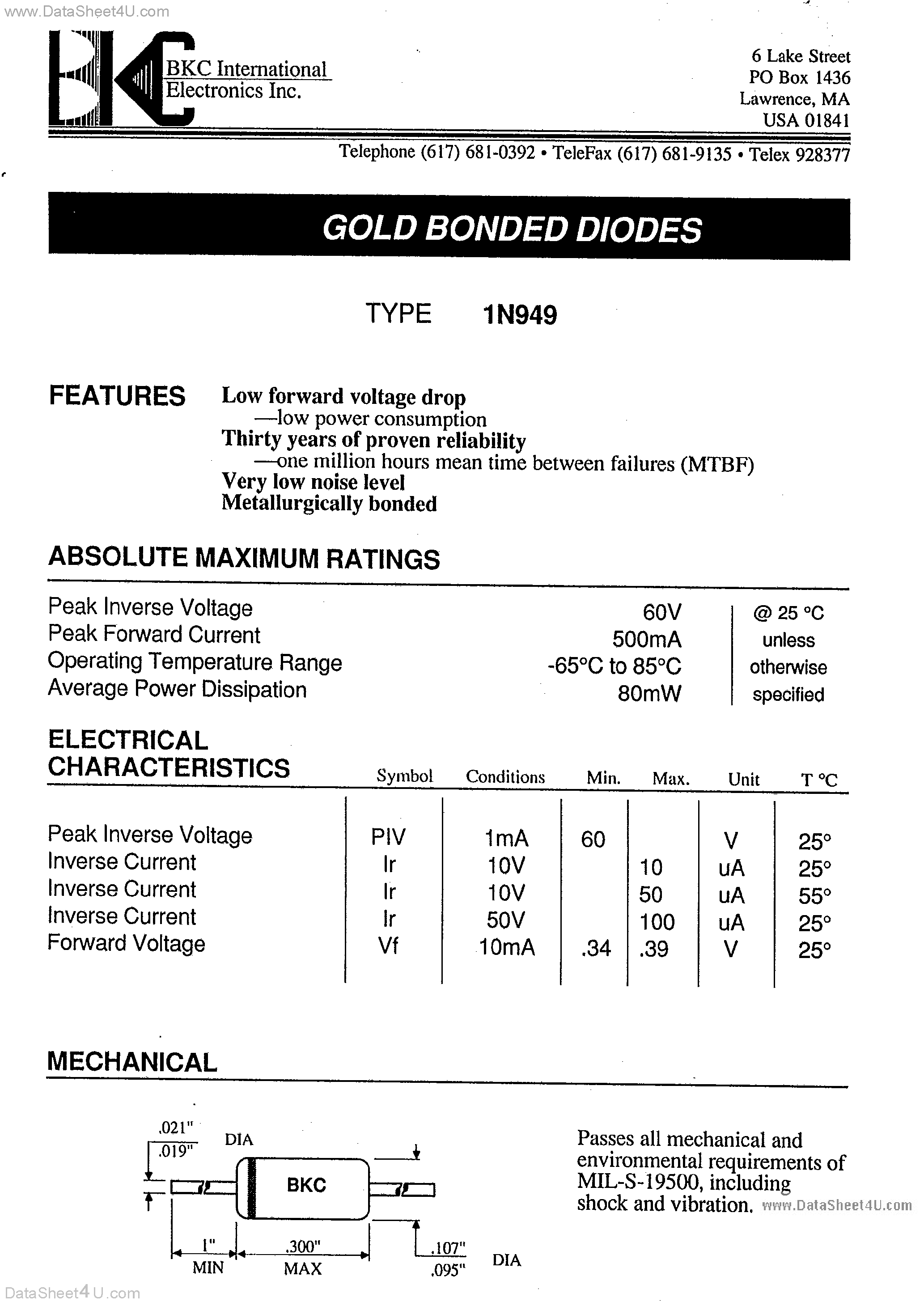 Даташит 1N949 - GOLD BONDED DIODES страница 1