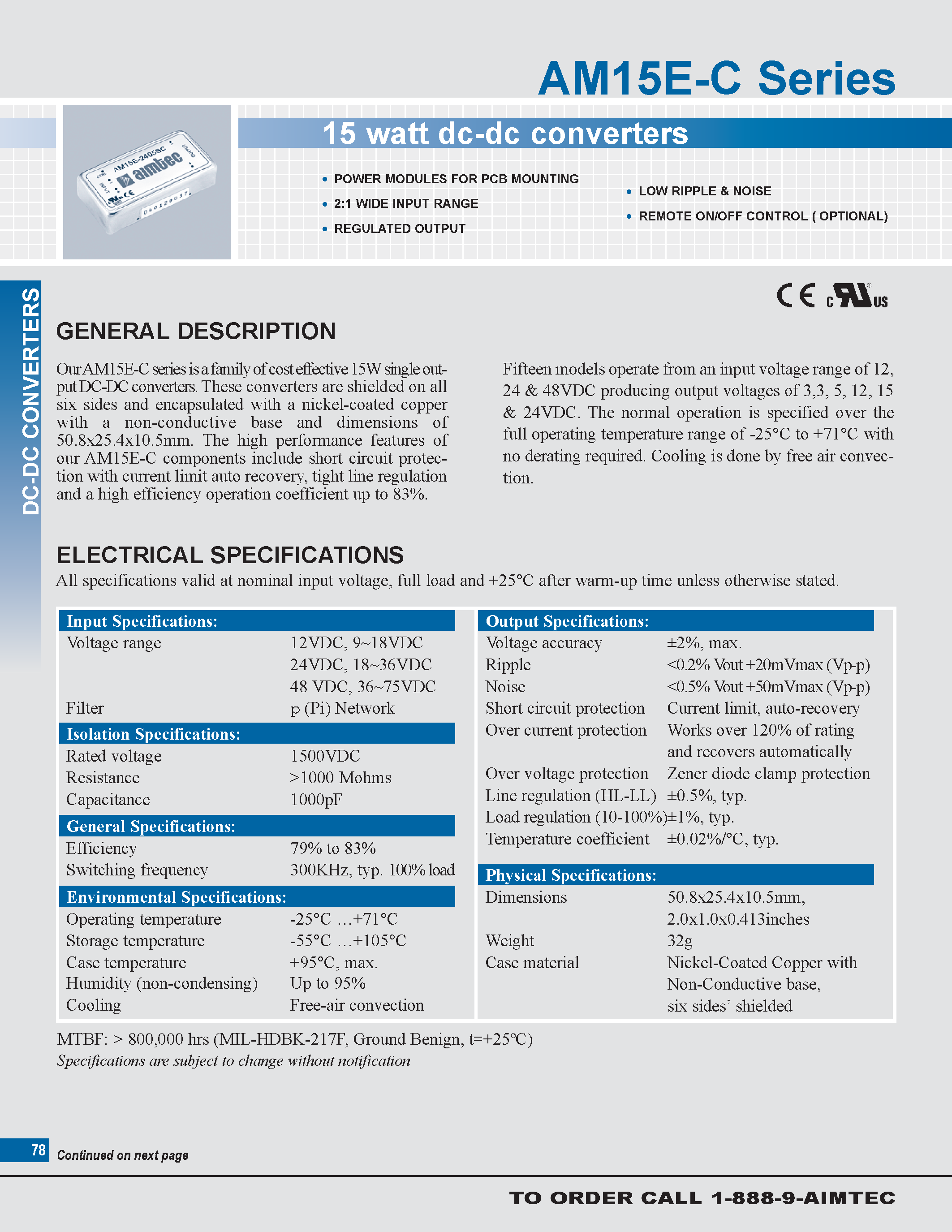 Даташит AM15E-C - 15 watt dc-dc converters страница 1