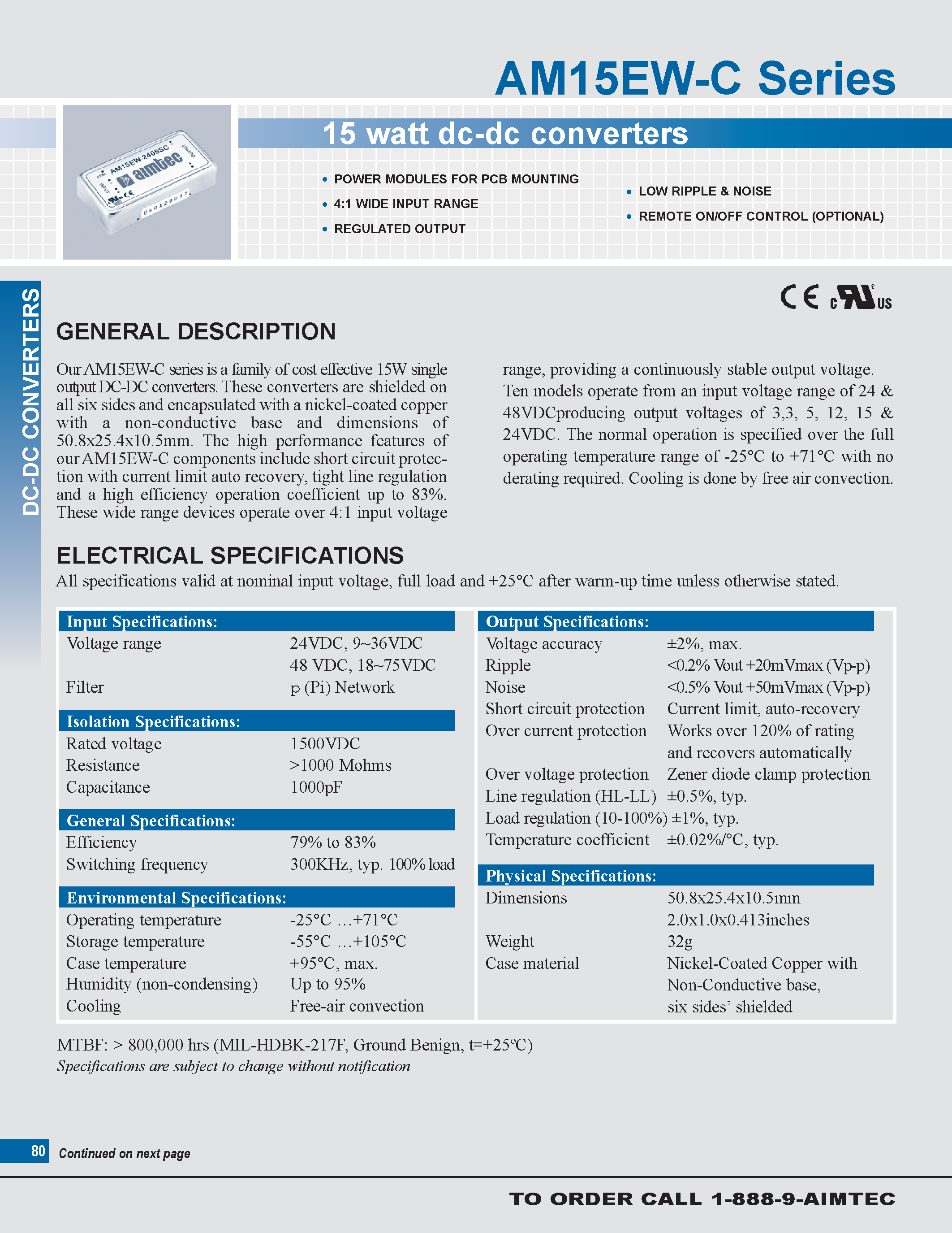 Даташит AM15EW-C - 15 watt dc-dc converters страница 1