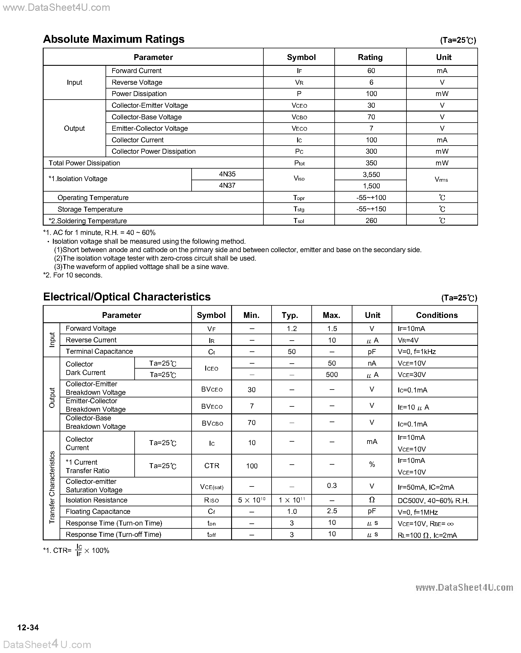 Даташит на микросхему LTV-4N35 страница 2 Даташит LTV-4N35 - (LTV4N35 / LTV4N37) NPN-OUTPUT DC-INPUT OPTOCOUPLER страница 2