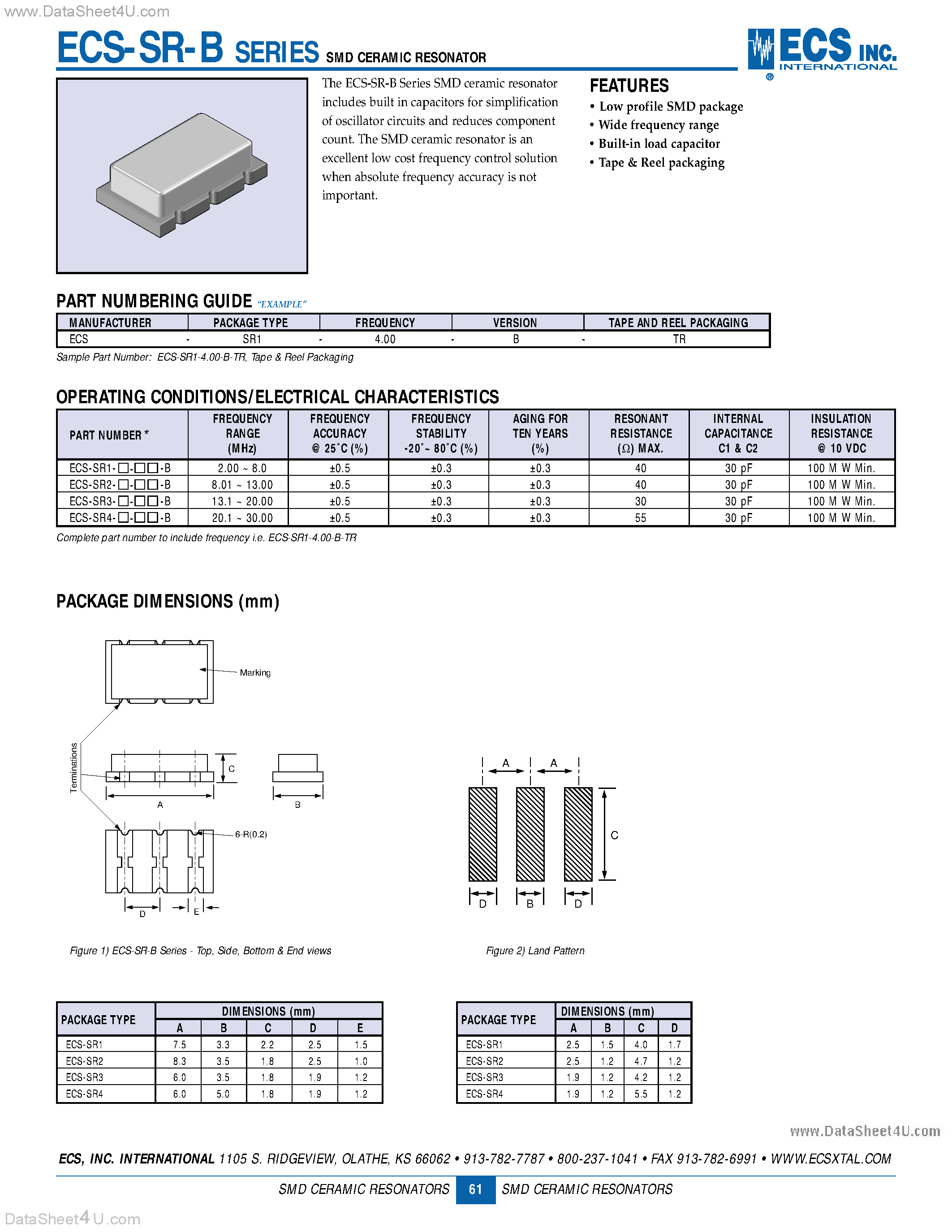 Datasheet ECS-SR-B - SMD CERAMIC RESONATOR page 1