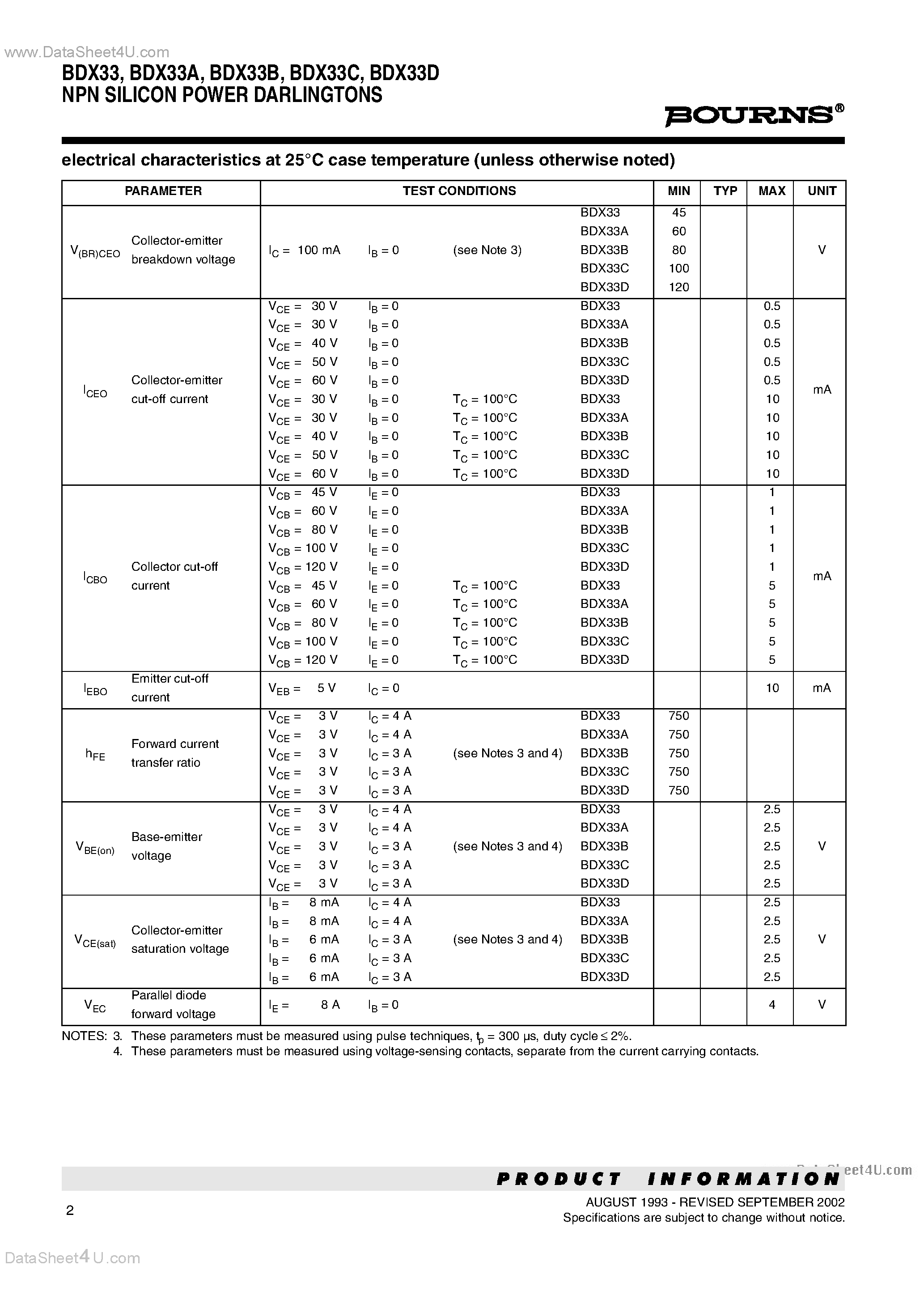 Даташит BDX33 - NPN SILICON POWER DARLINGTONS страница 2