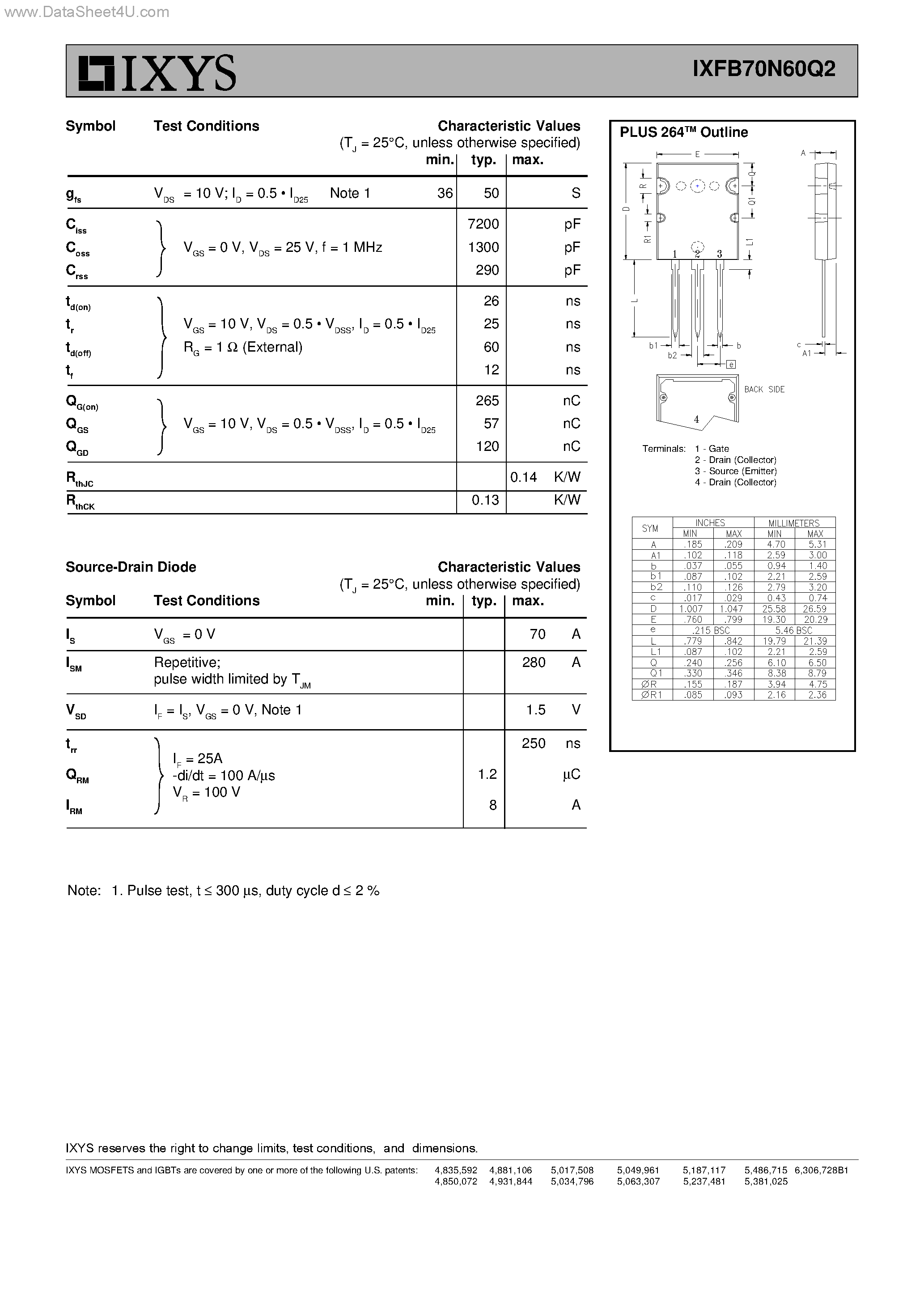 Datasheet IXFB70N60Q2 - HiPerFET Power MOSFET Q-Class page 2