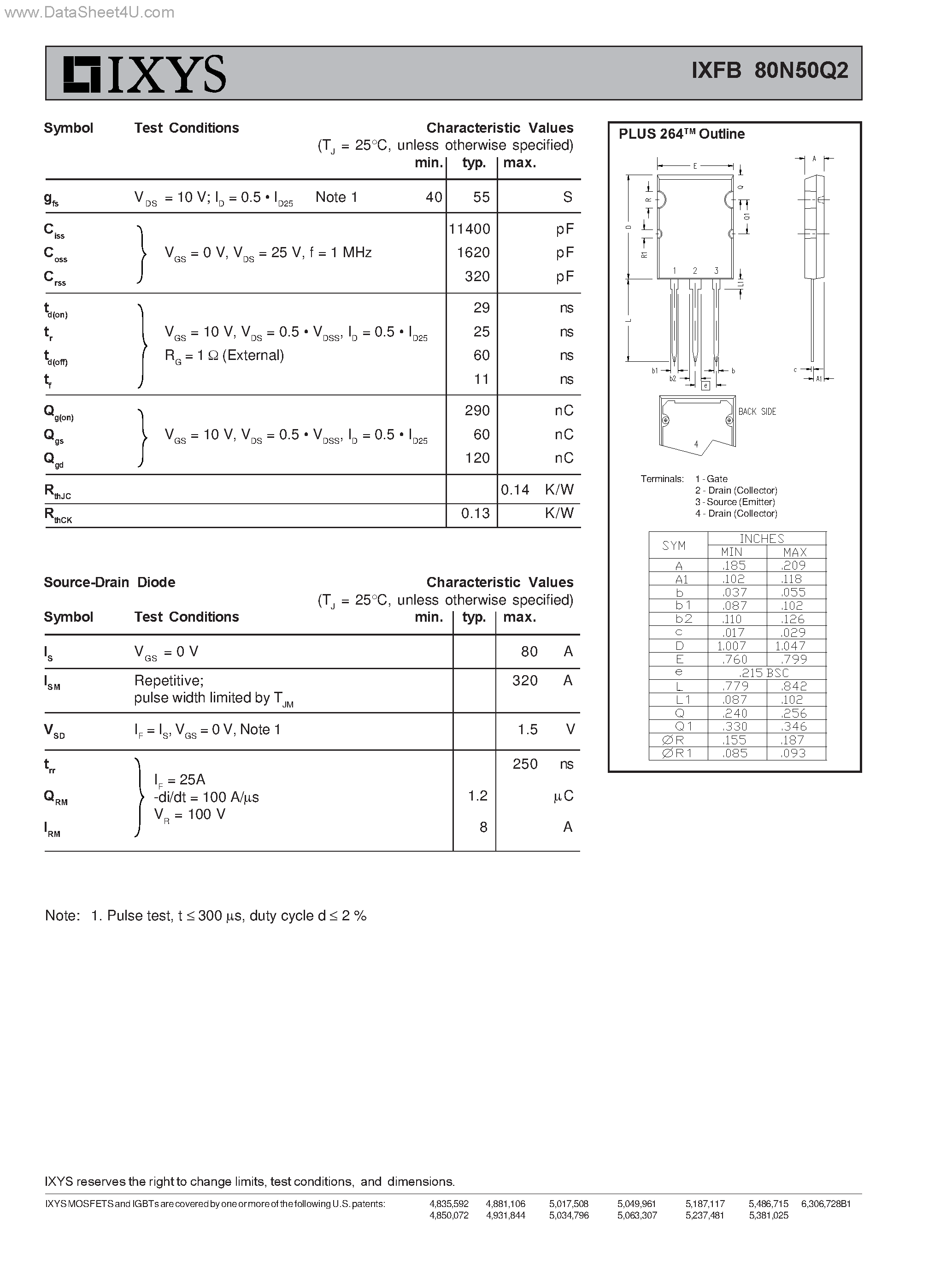 Datasheet IXFB80N50Q2 - HiPerFET Power MOSFETs Q-Class page 2