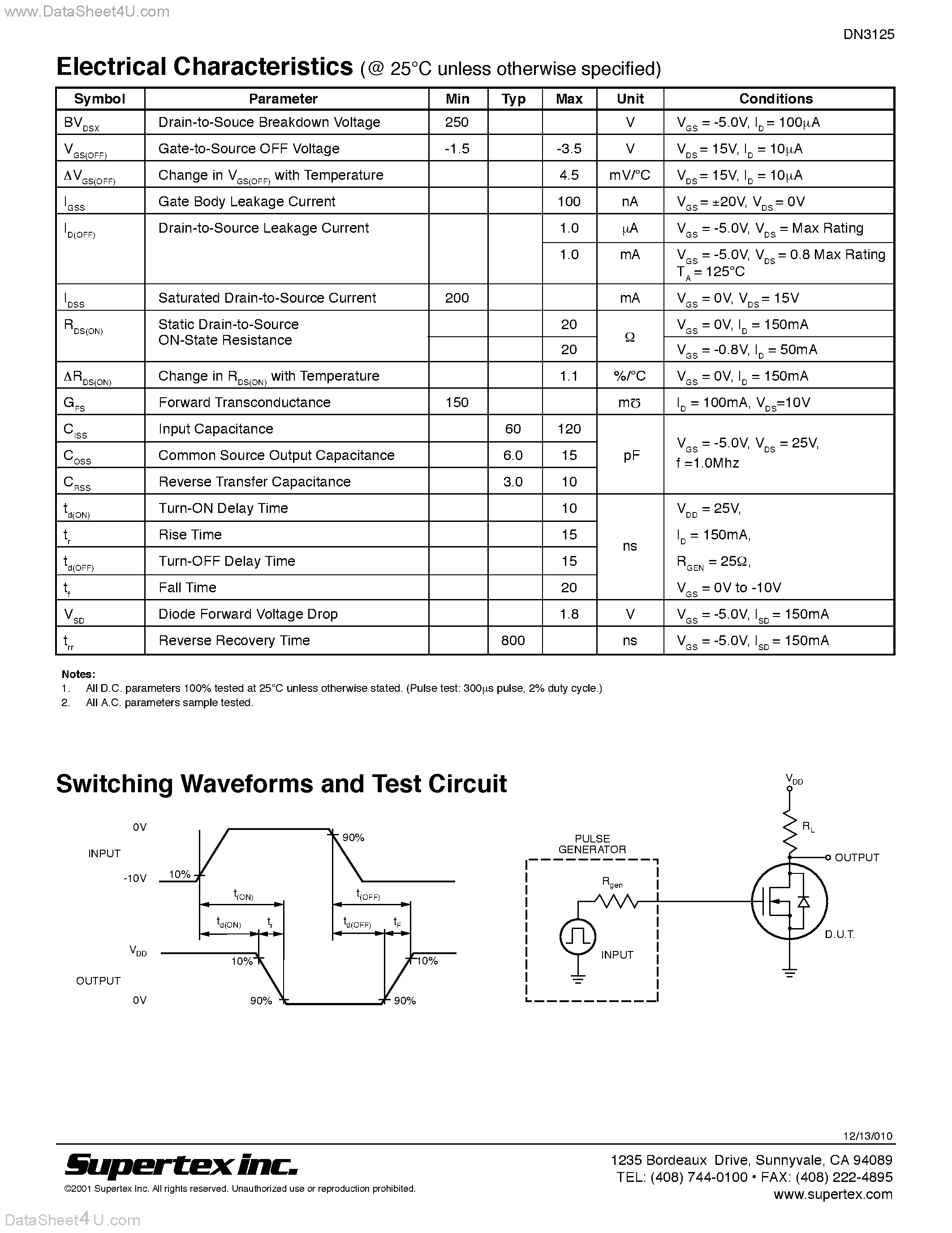 Даташит DN3125 - N-Channel Depletion-Mode Vertical DMOS FETs страница 2