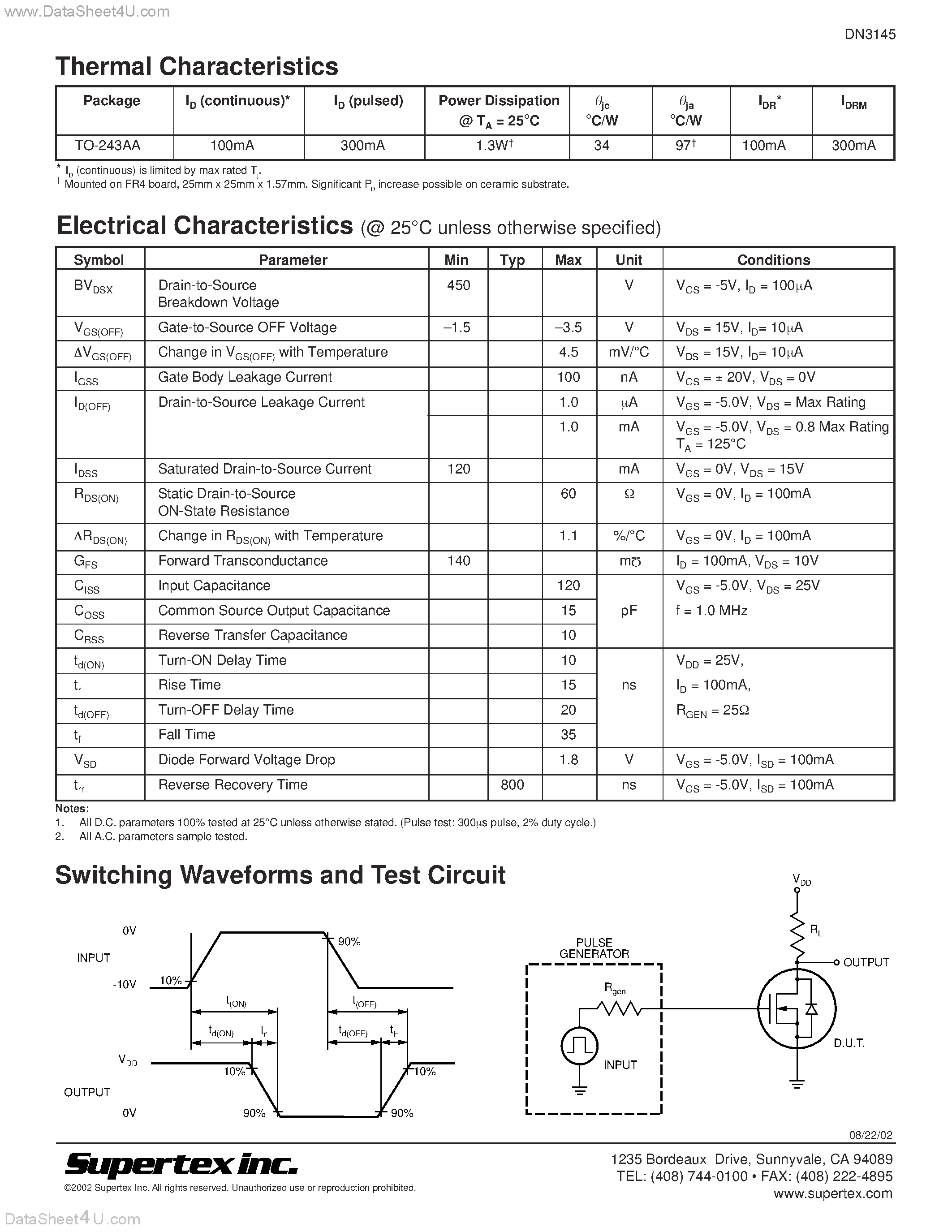 Даташит DN3145 - N-Channel Depletion-Mode Vertical DMOS FETs страница 2