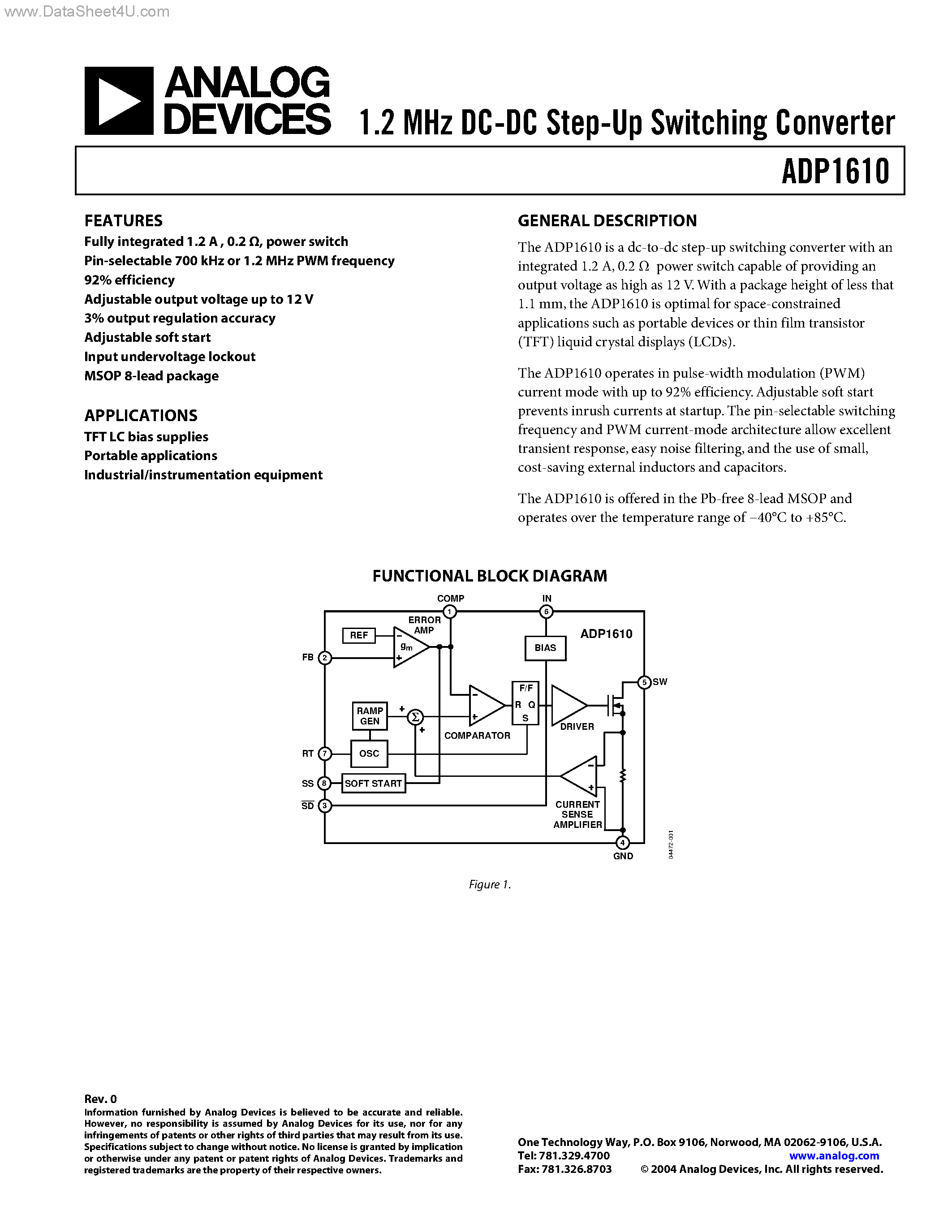 Даташит ADP1610 - 1.2 MHz DC-DC Step-Up Switching Converter страница 1