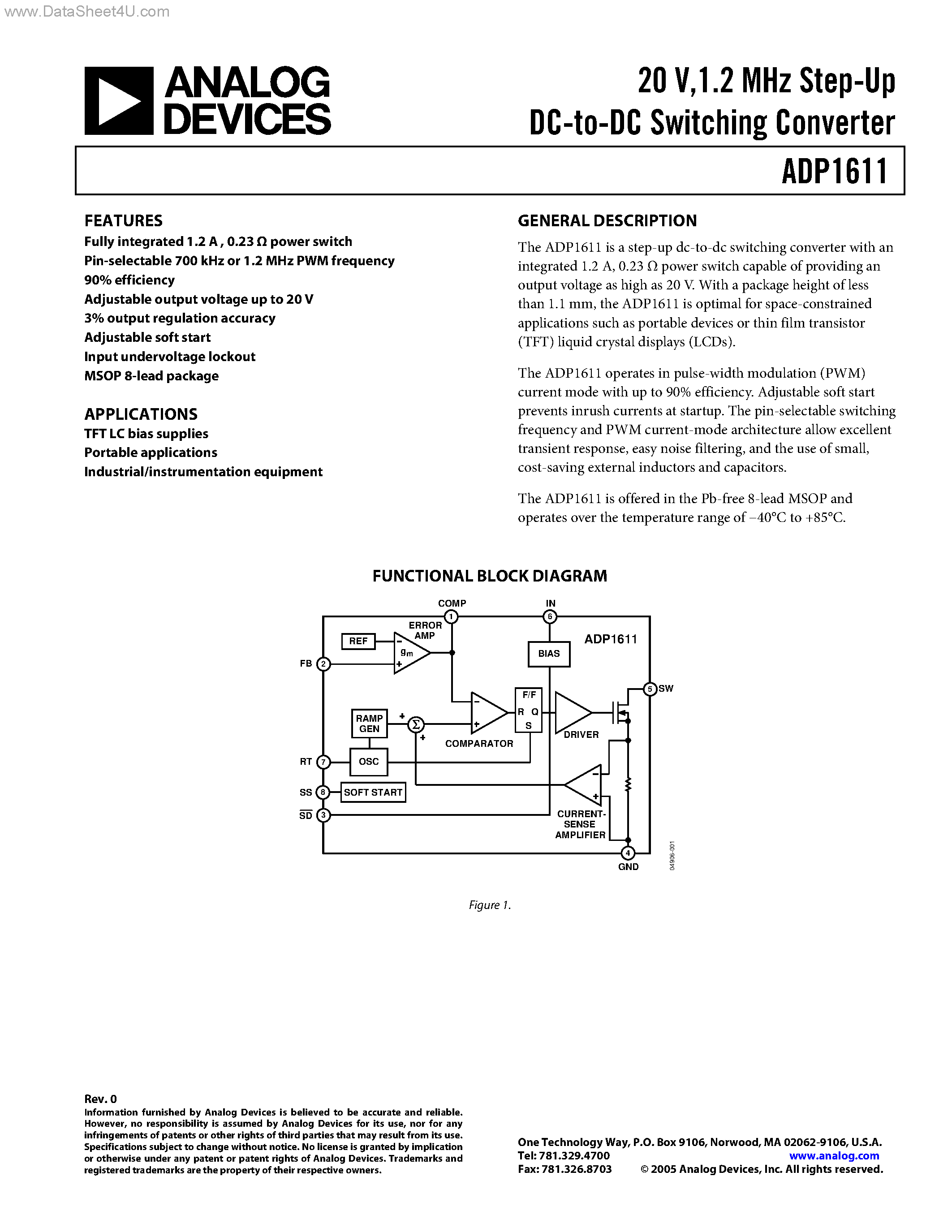 Даташит ADP1611 - 1.2 MHz Step-Up DC-to-DC Switching Converter страница 1