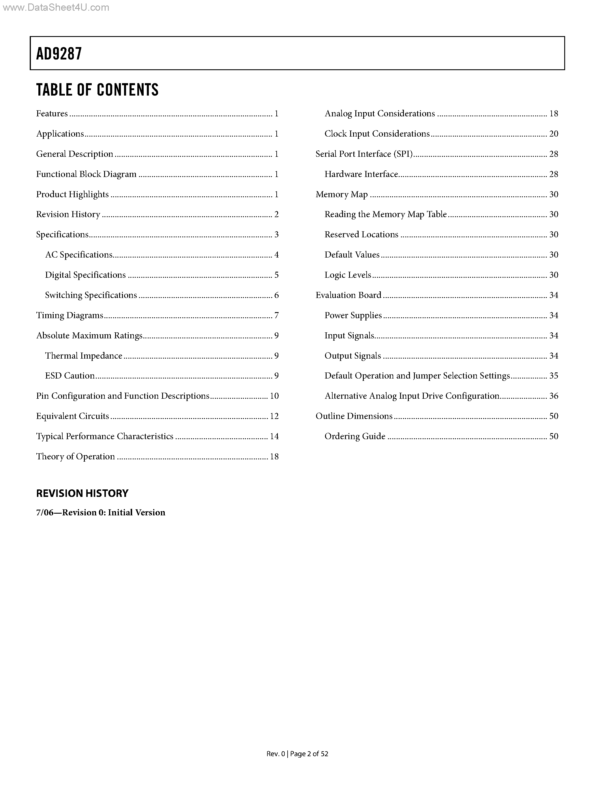 Datasheet AD9287 - 100 MSPS Serial LVDS 1.8 V A/D Converter page 2