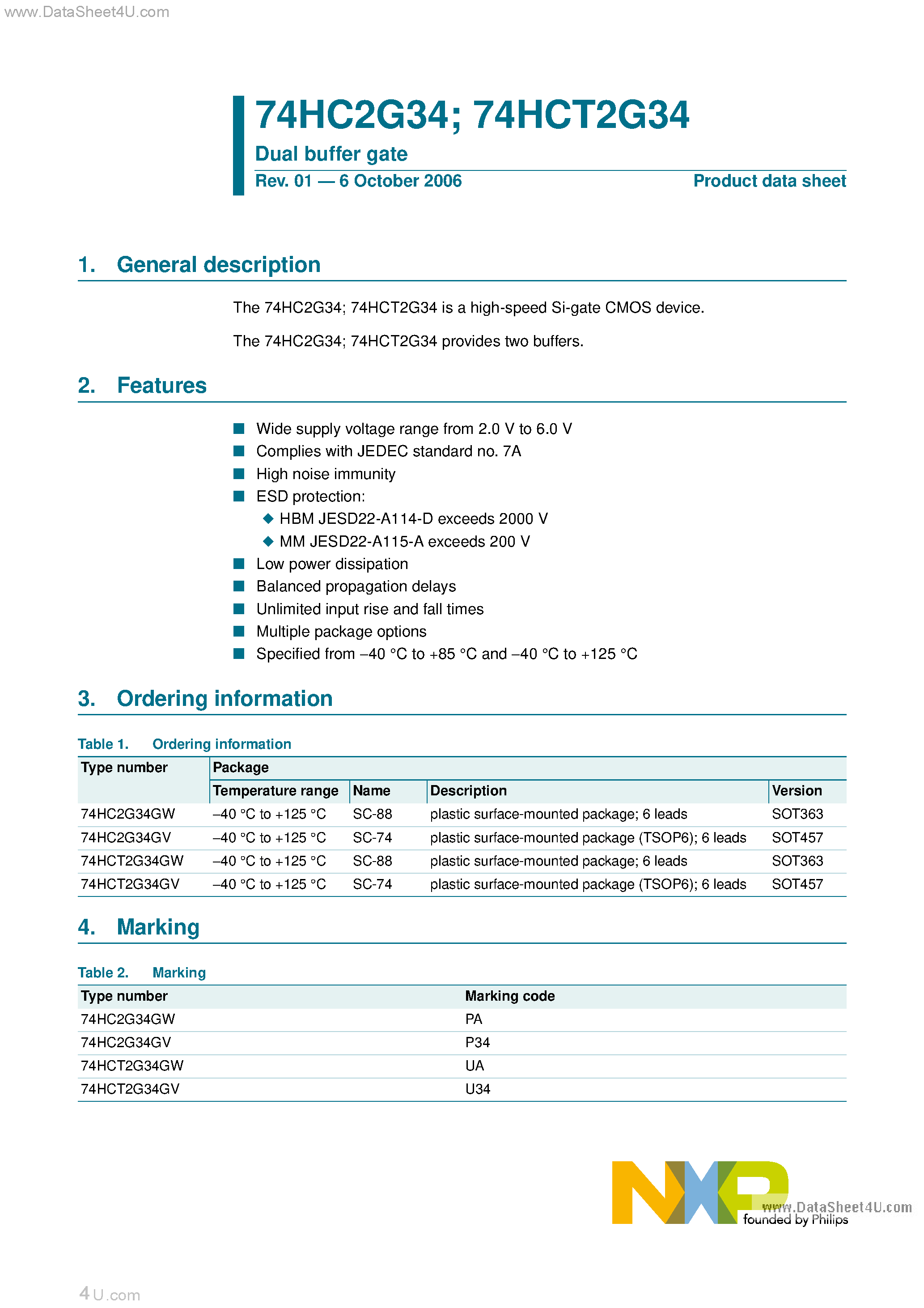 Datasheet 74HC2G34 - Dual Buffer Gate page 1