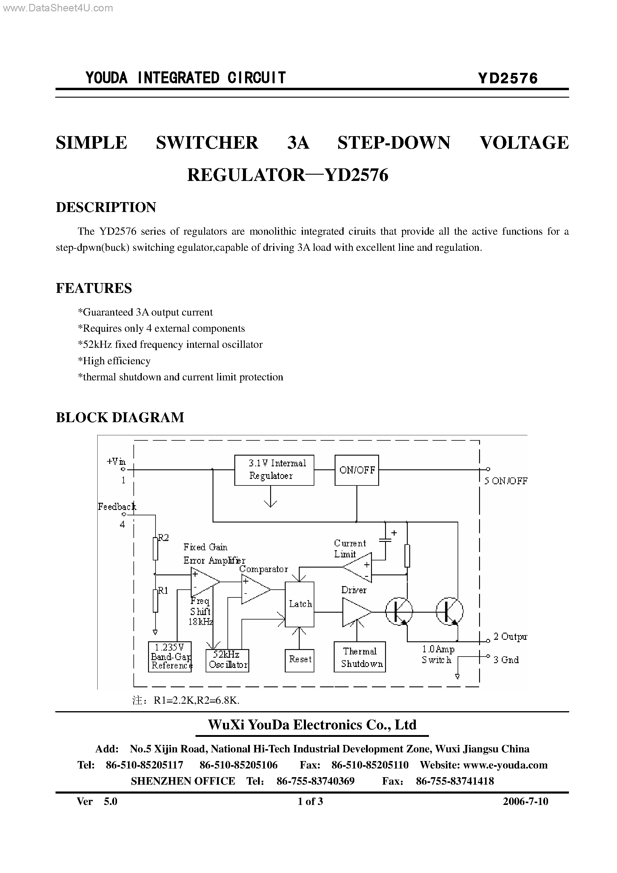 Datasheet YD2576 - SIMPLE SWITCHER 3A STEP-DOWN VOLTAGE page 1