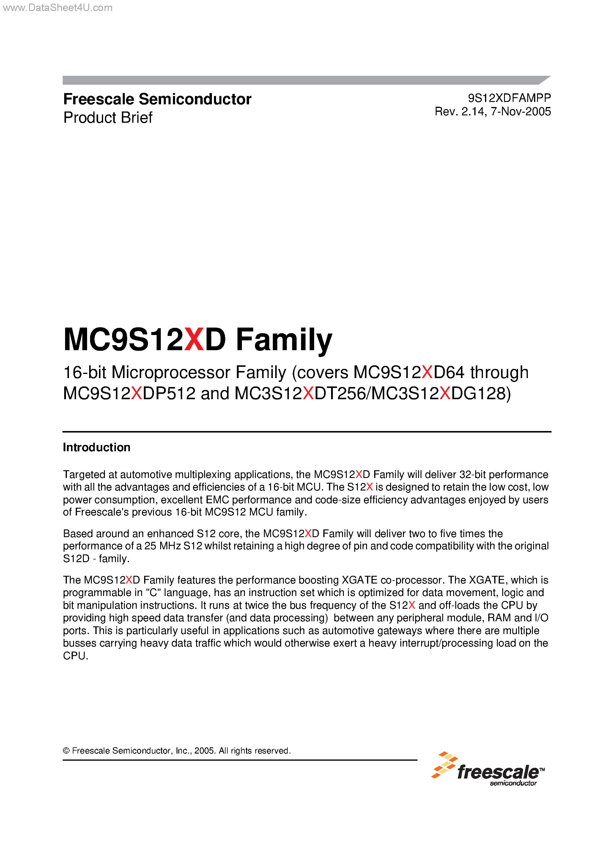 Datasheet MC9S12XD - 16-BIT MICROPROCESSOR FAMILY page 1