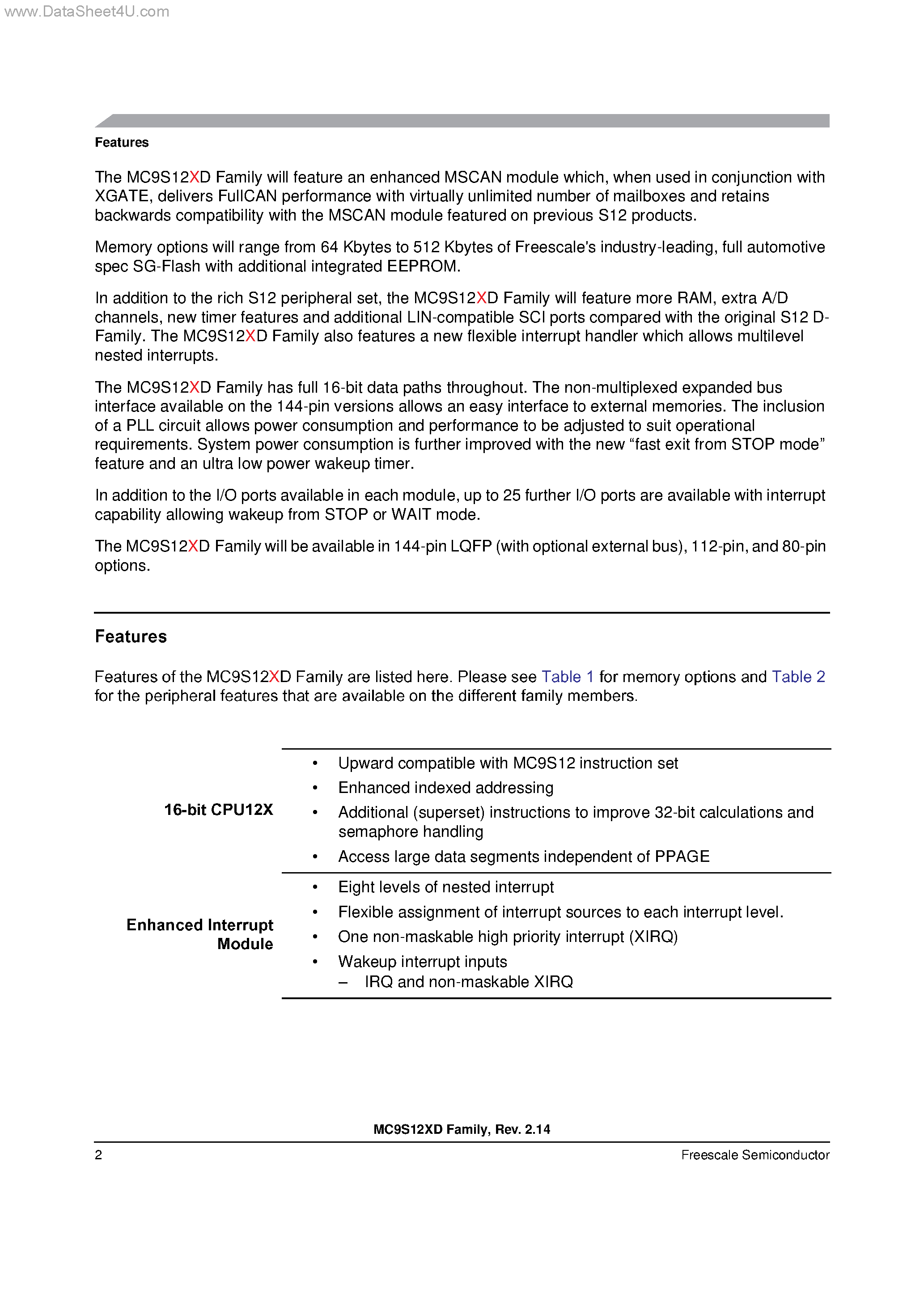 Datasheet MC9S12XD - 16-BIT MICROPROCESSOR FAMILY page 2