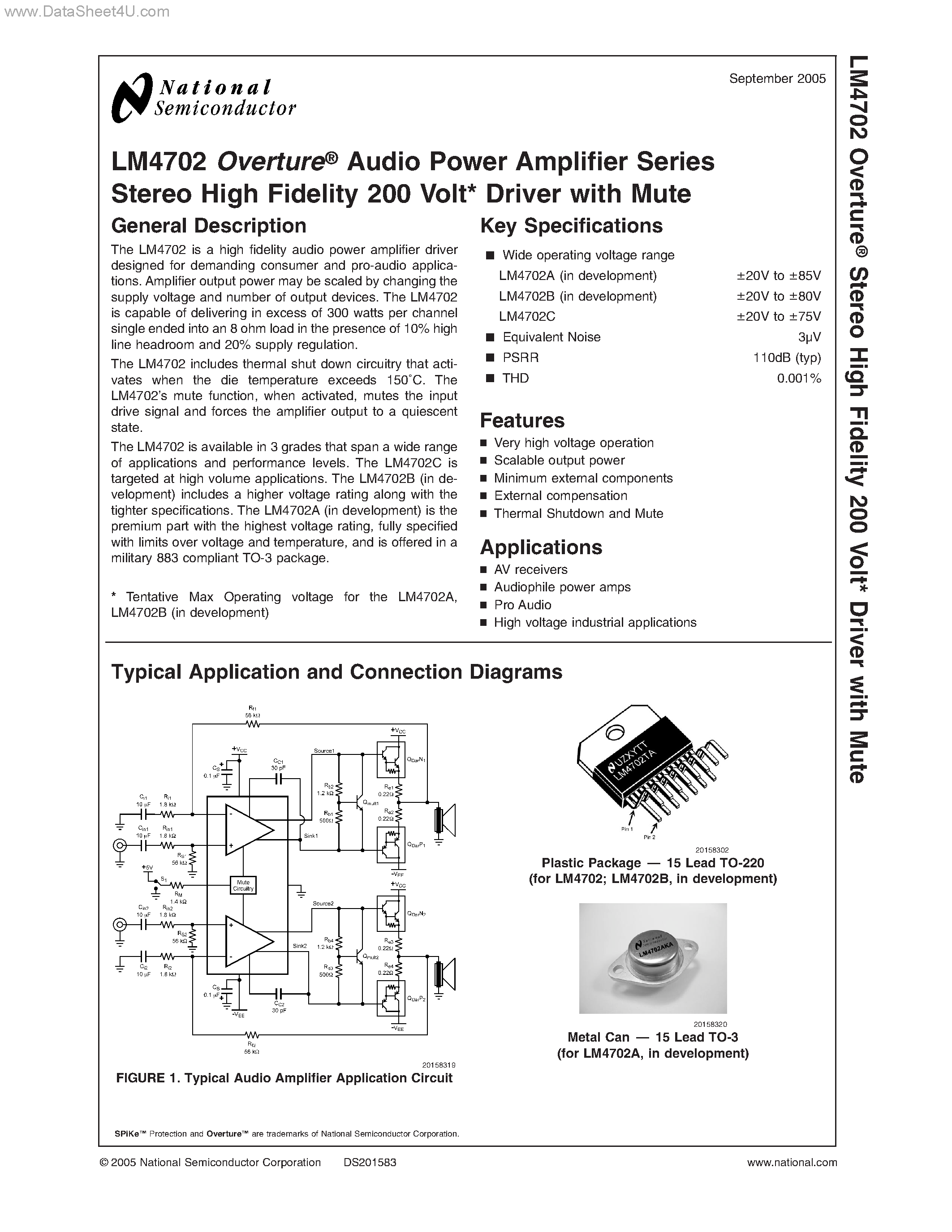 Даташит LM4702 - Overture Audio Power Amplifier Series Stereo High Fidelity Driver страница 1