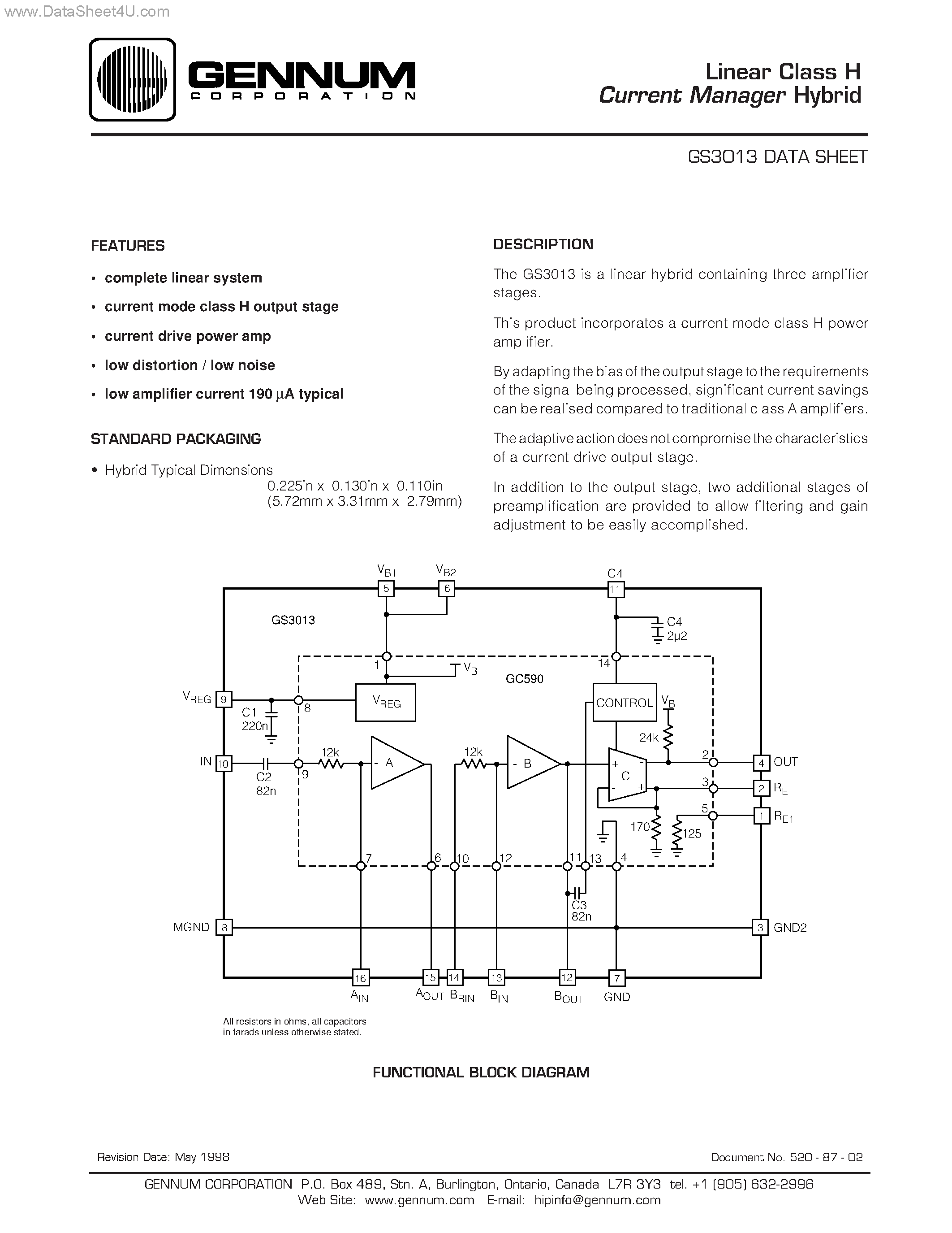 Даташит GS3013 - Linear Class H Current Manager Hybrid страница 1