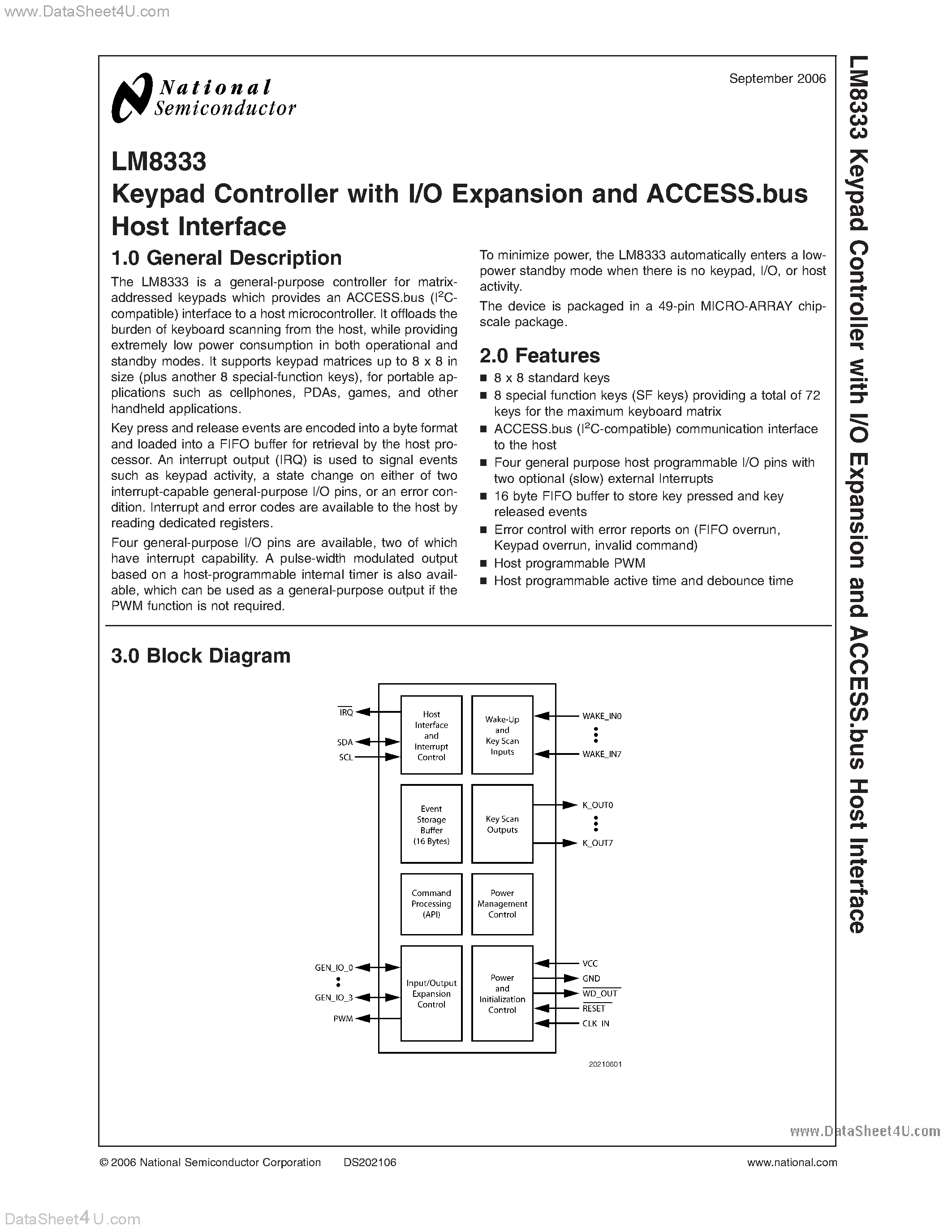 Даташит LM8333 - Keypad Controller страница 1