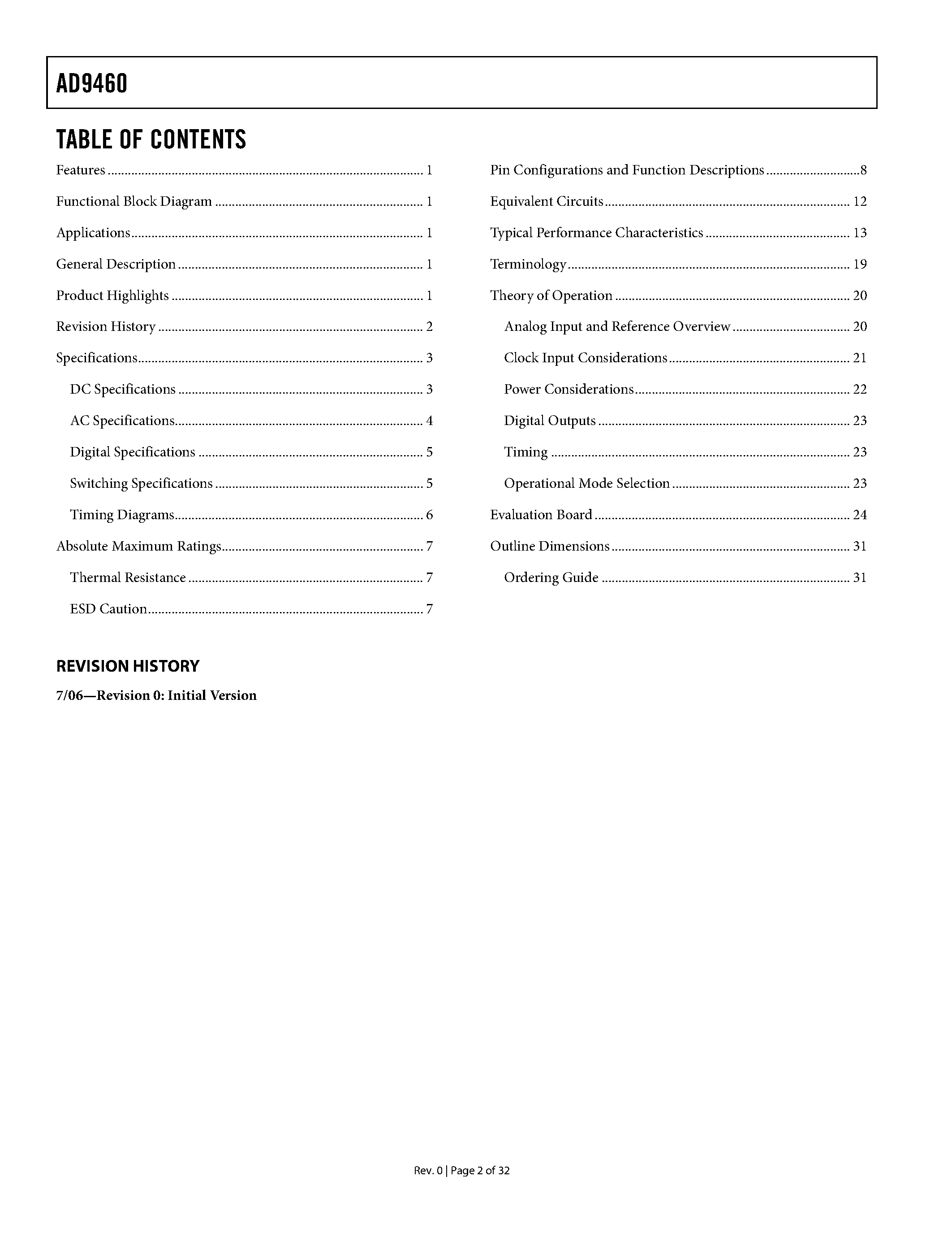 Datasheet AD9460 - 80 MSPS/105 MSPS ADC page 2