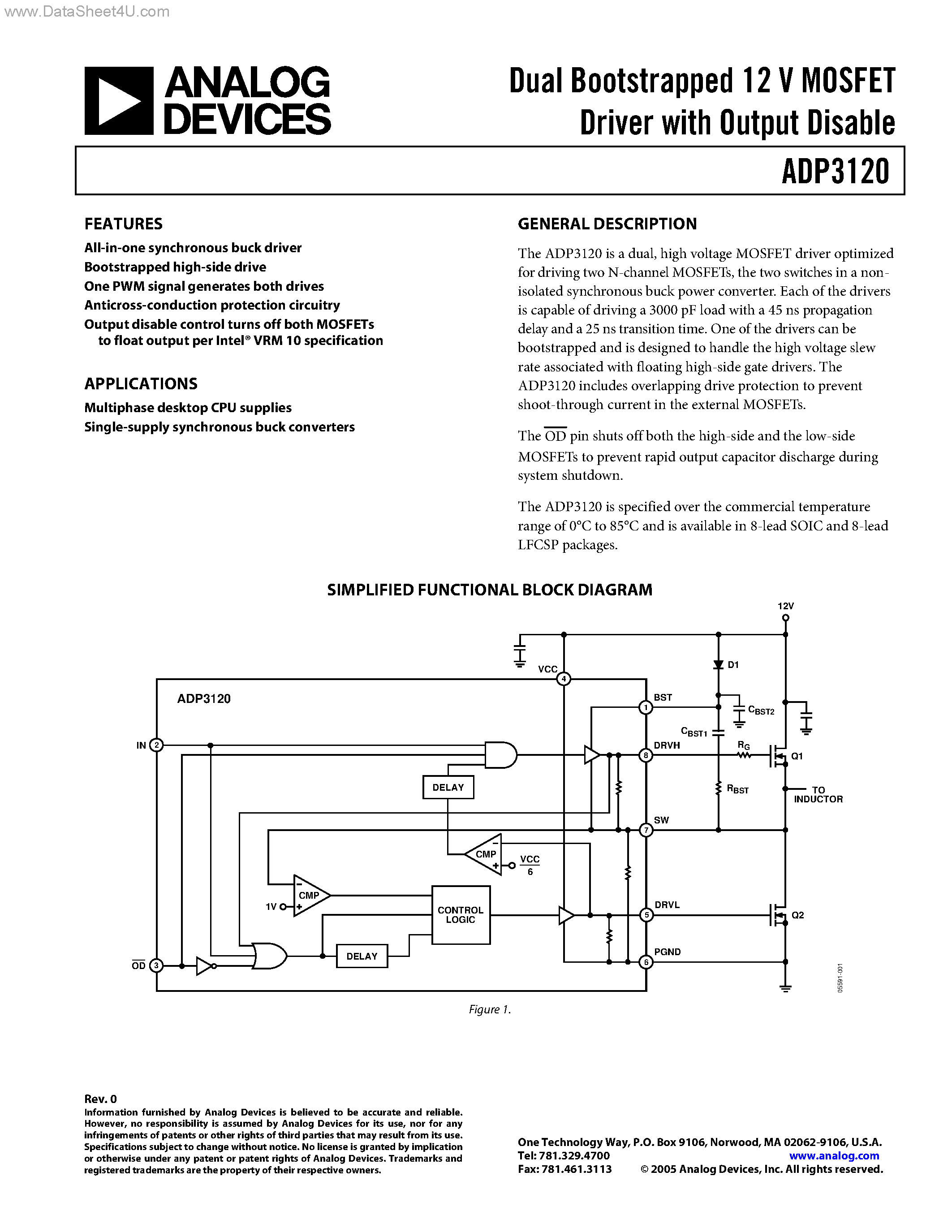 Даташит ADP3120 - Dual Bootstrapped 12 V MOSFET Driver страница 1