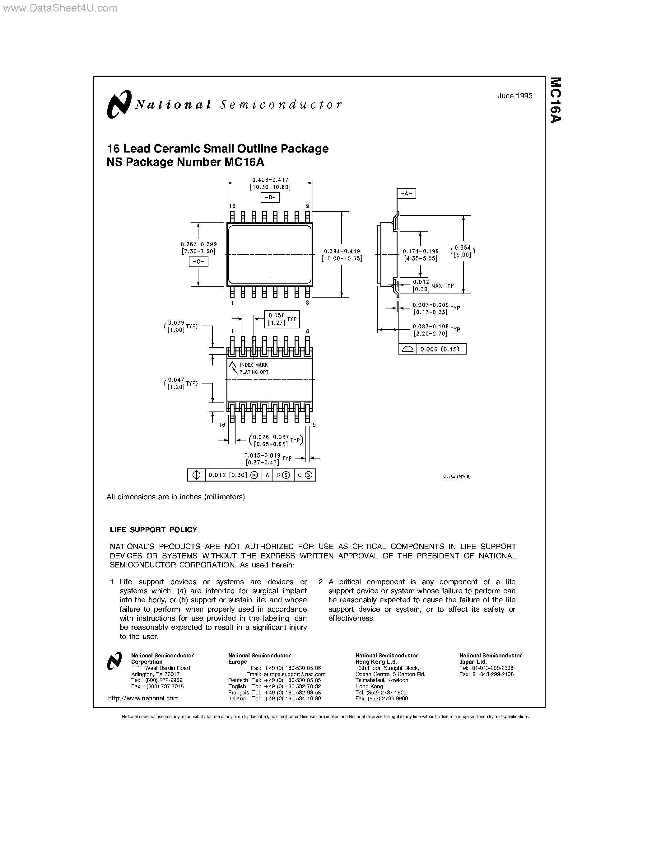 Datasheet MC16A - 16 Lead Ceramic Small Outline Package NS Package page 1