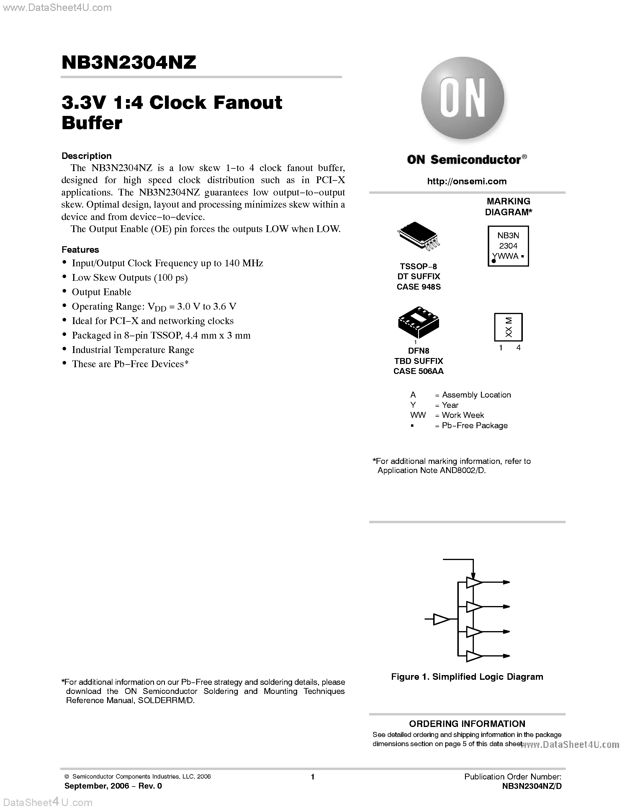 Даташит NB3N2304NZ - Clock Fanout Buffer страница 1