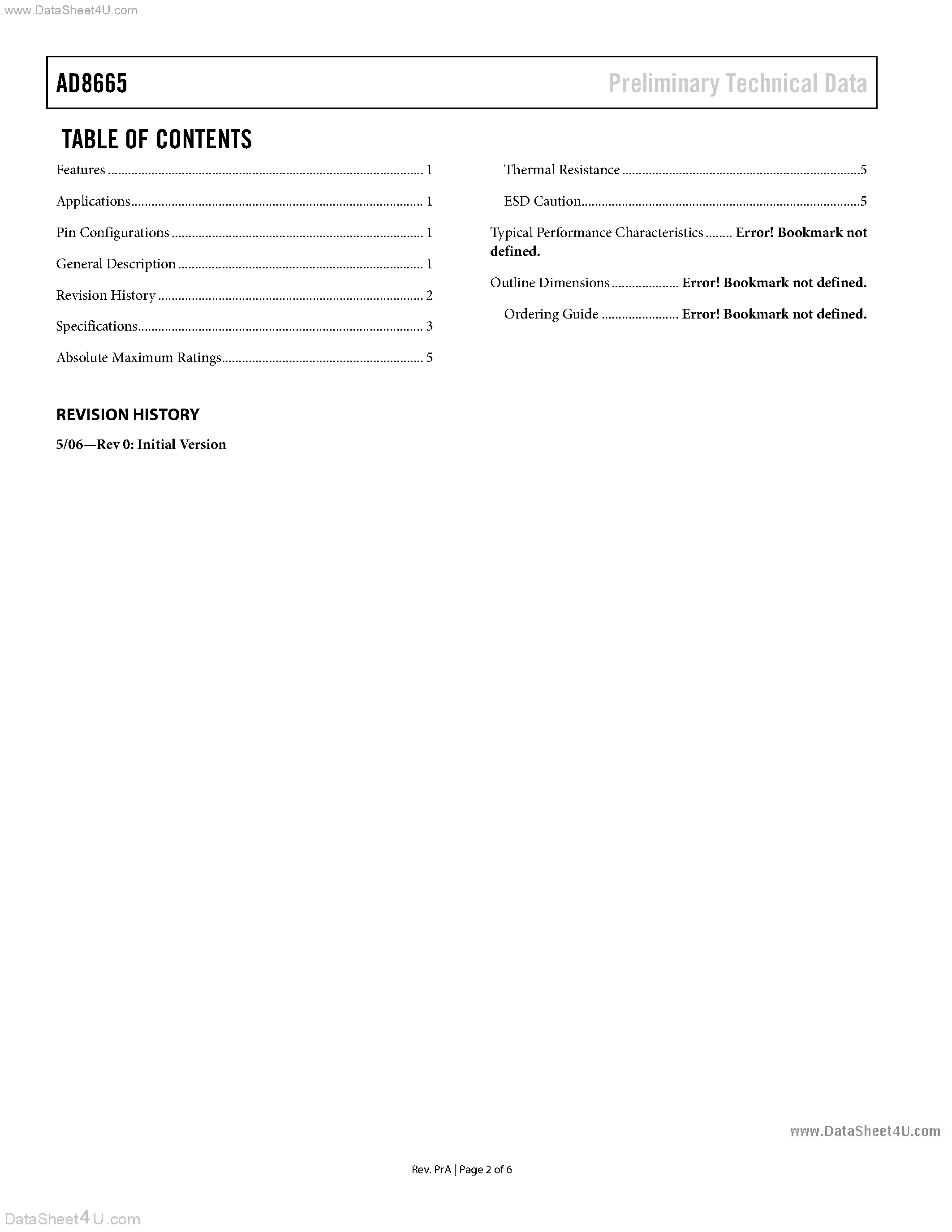 Datasheet AD8665 - Rail-to-Rail Output Amplifier page 2