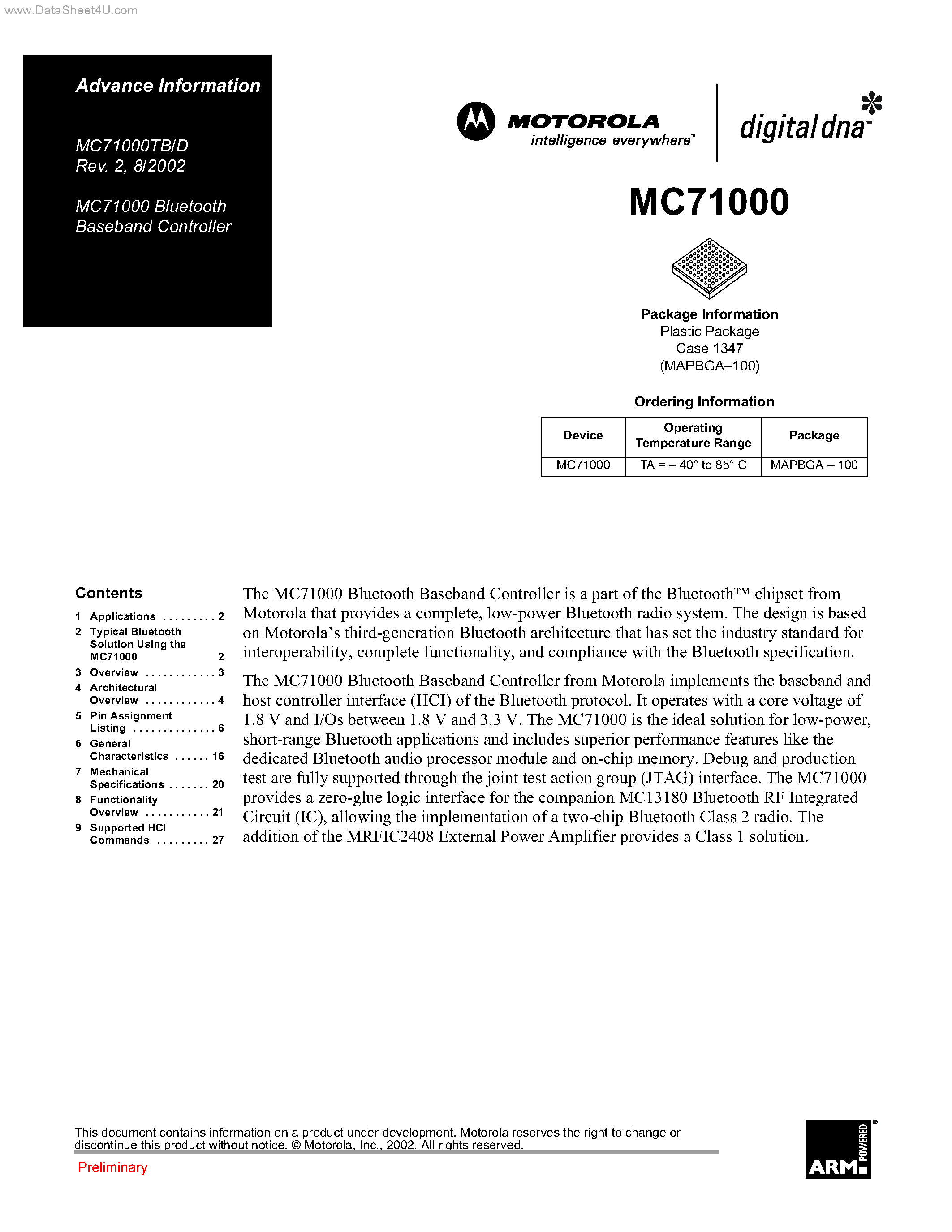 Даташит MC71000 - Bluetooth Baseband Controller страница 1