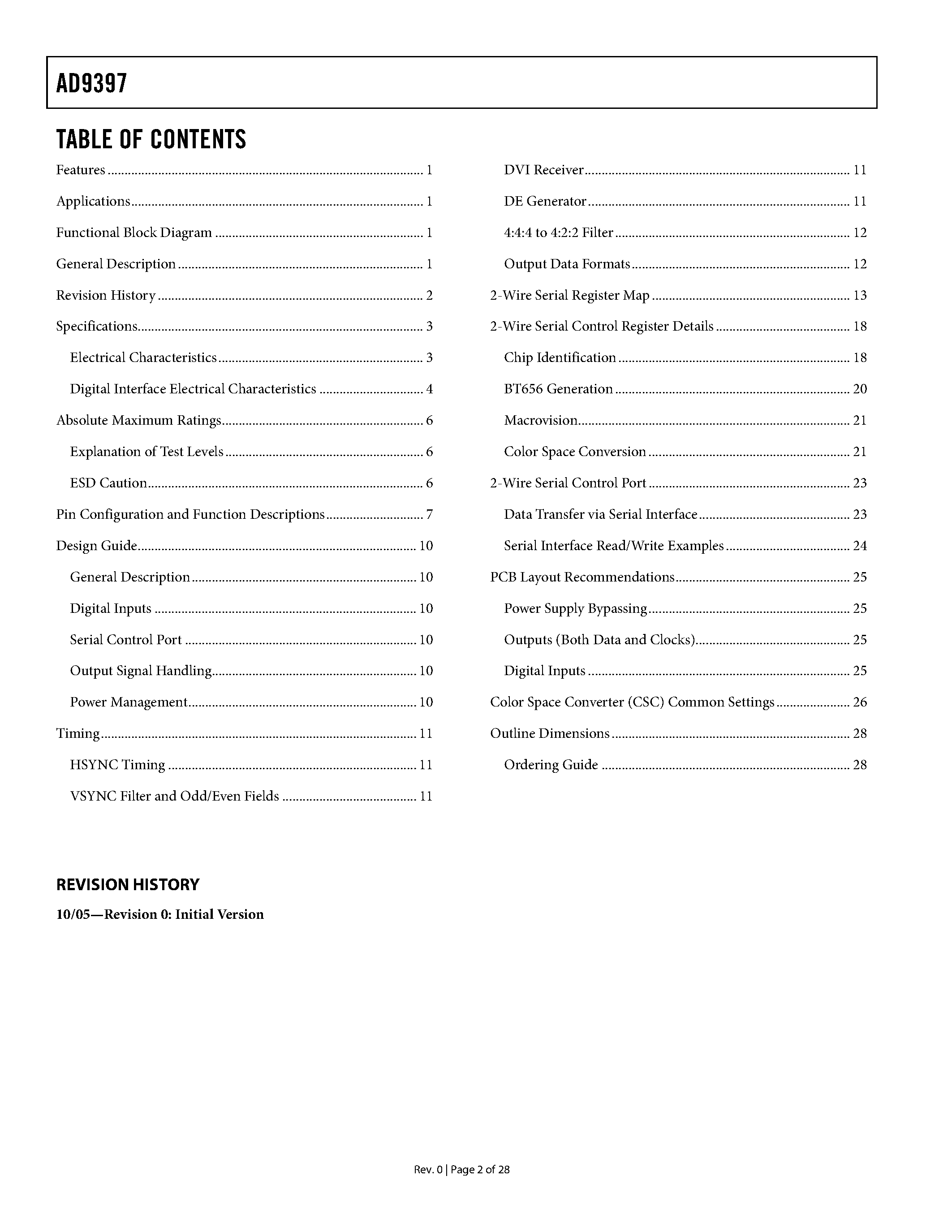 Datasheet AD9397 - DVI Display Interface page 2