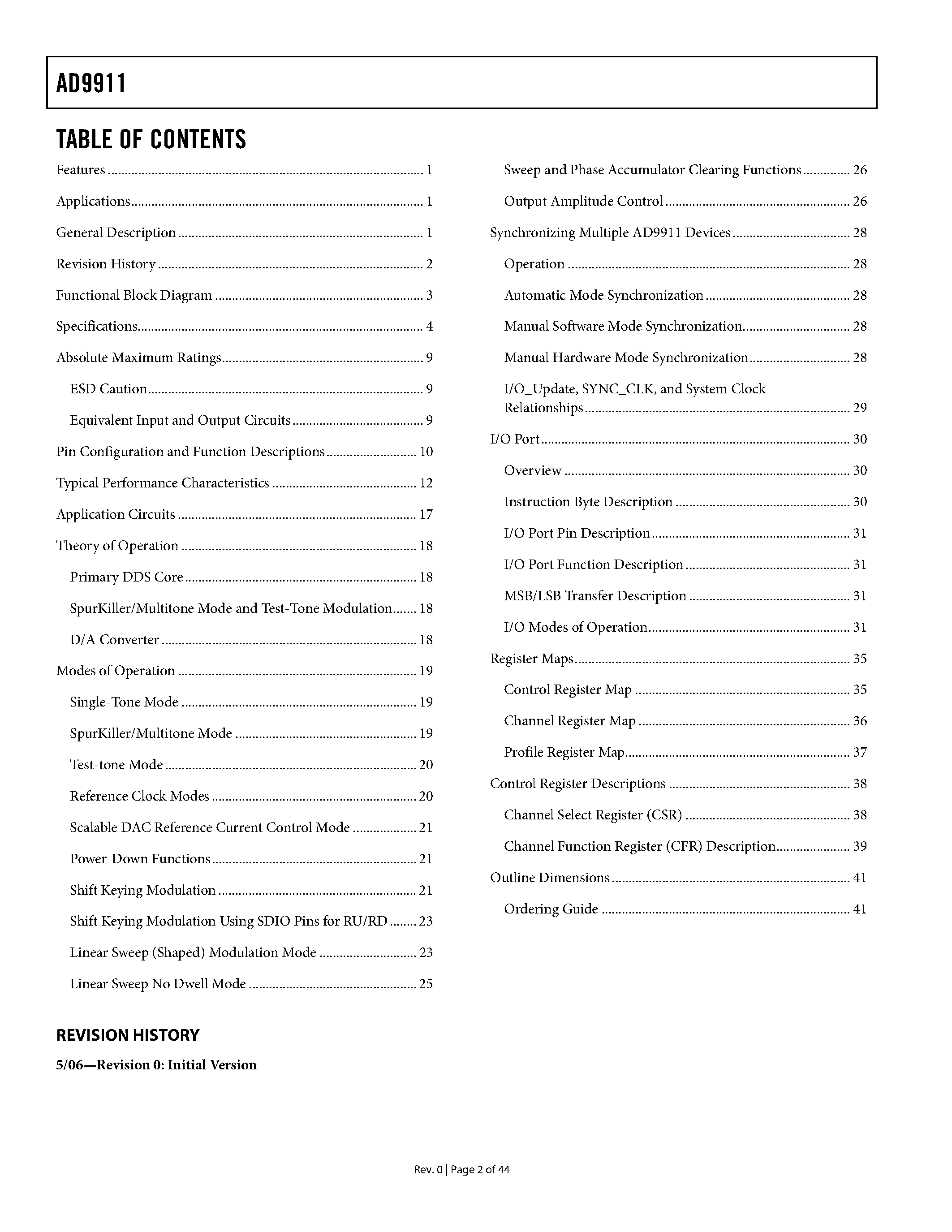 Datasheet AD9911 - 500 MSPS Direct Digital Synthesizer page 2