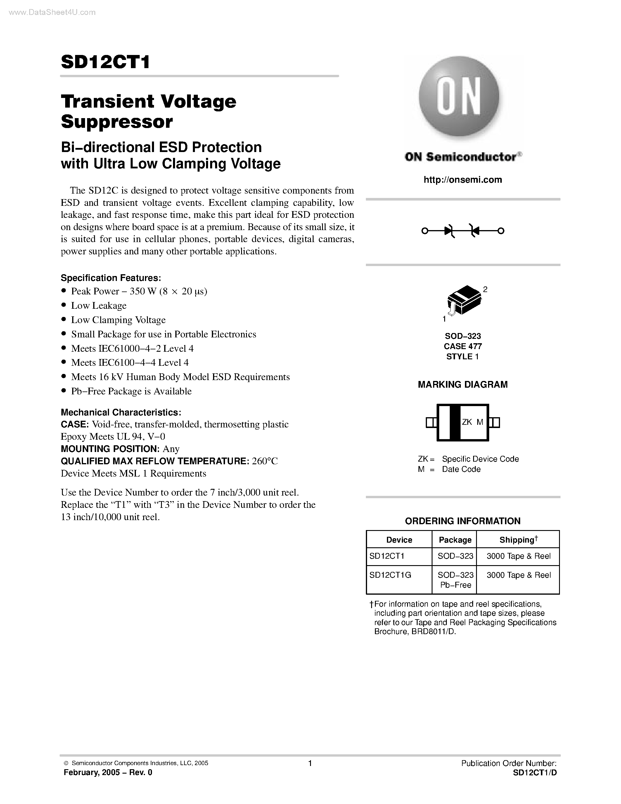 Datasheet SD12CT1 - Transient Voltage Suppressor Protection page 1