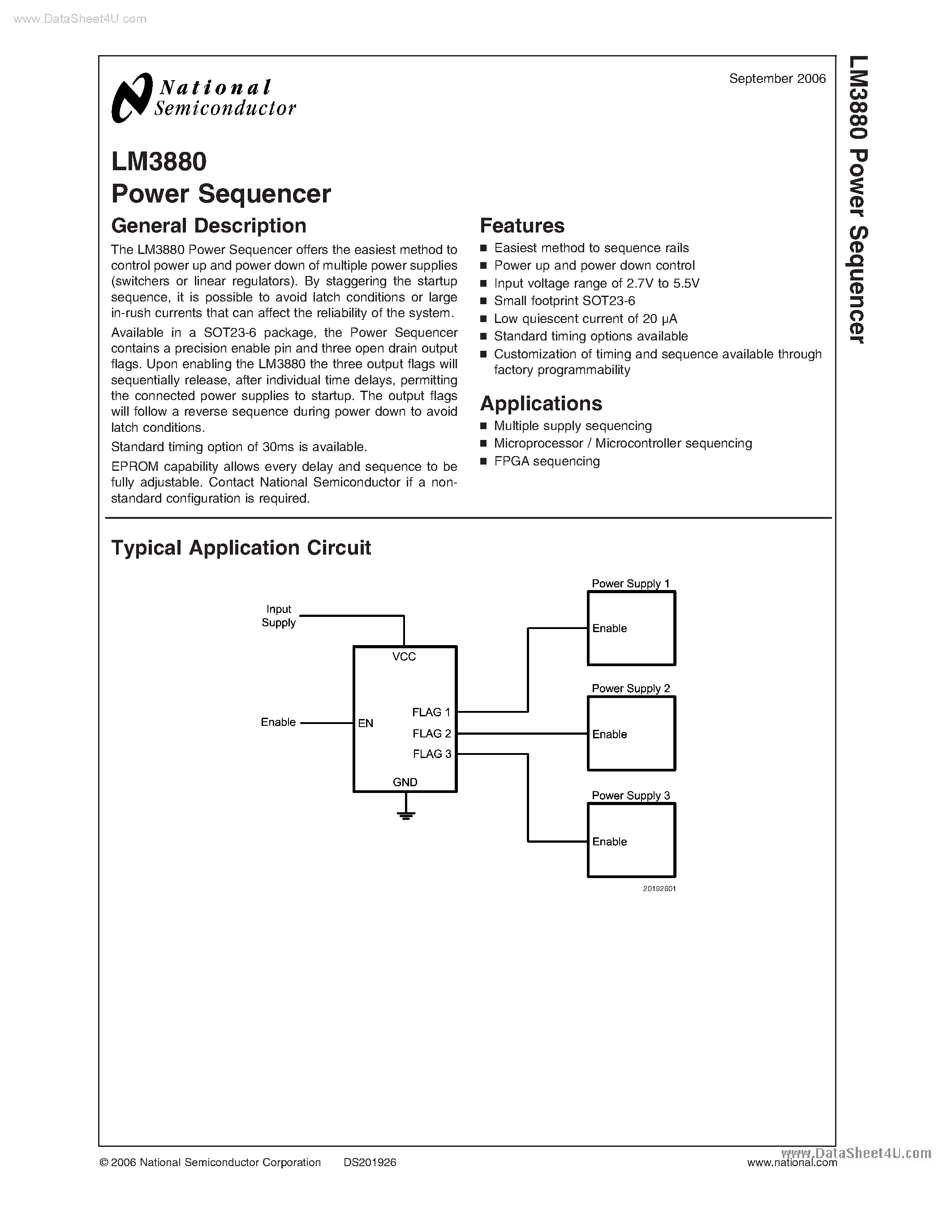 Даташит LM3880 - Power Sequencer страница 1