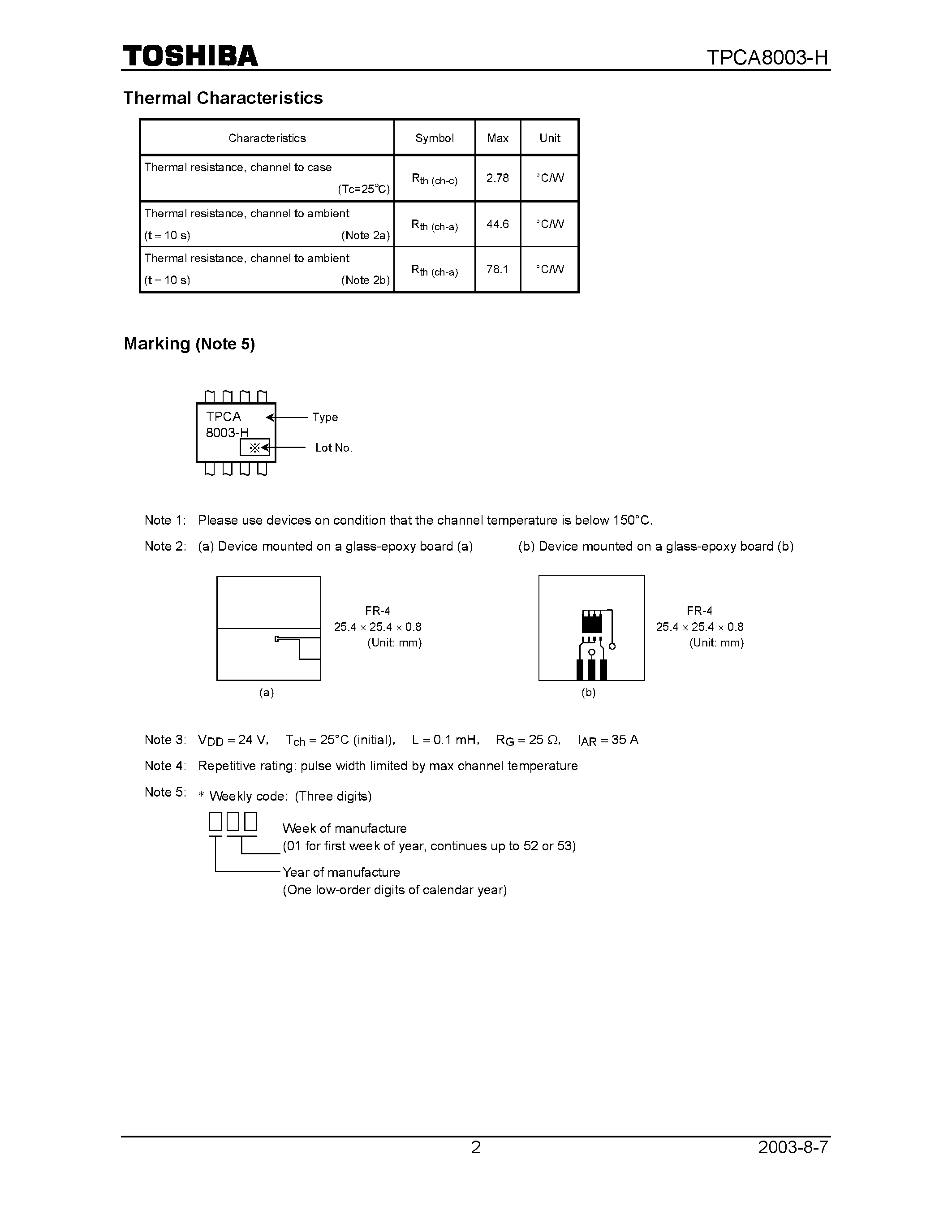 Даташит TPCA8003-H - Field Effect Transistor Silicon N Channel MOS Type страница 2