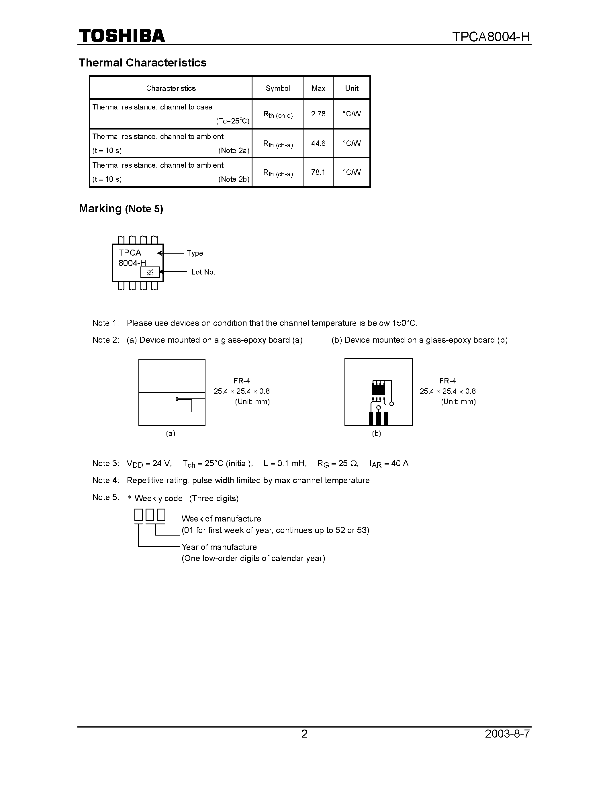 Даташит TPCA8004-H - TOSHIBA Field Effect Transistor Silicon N Channel MOS Type страница 2